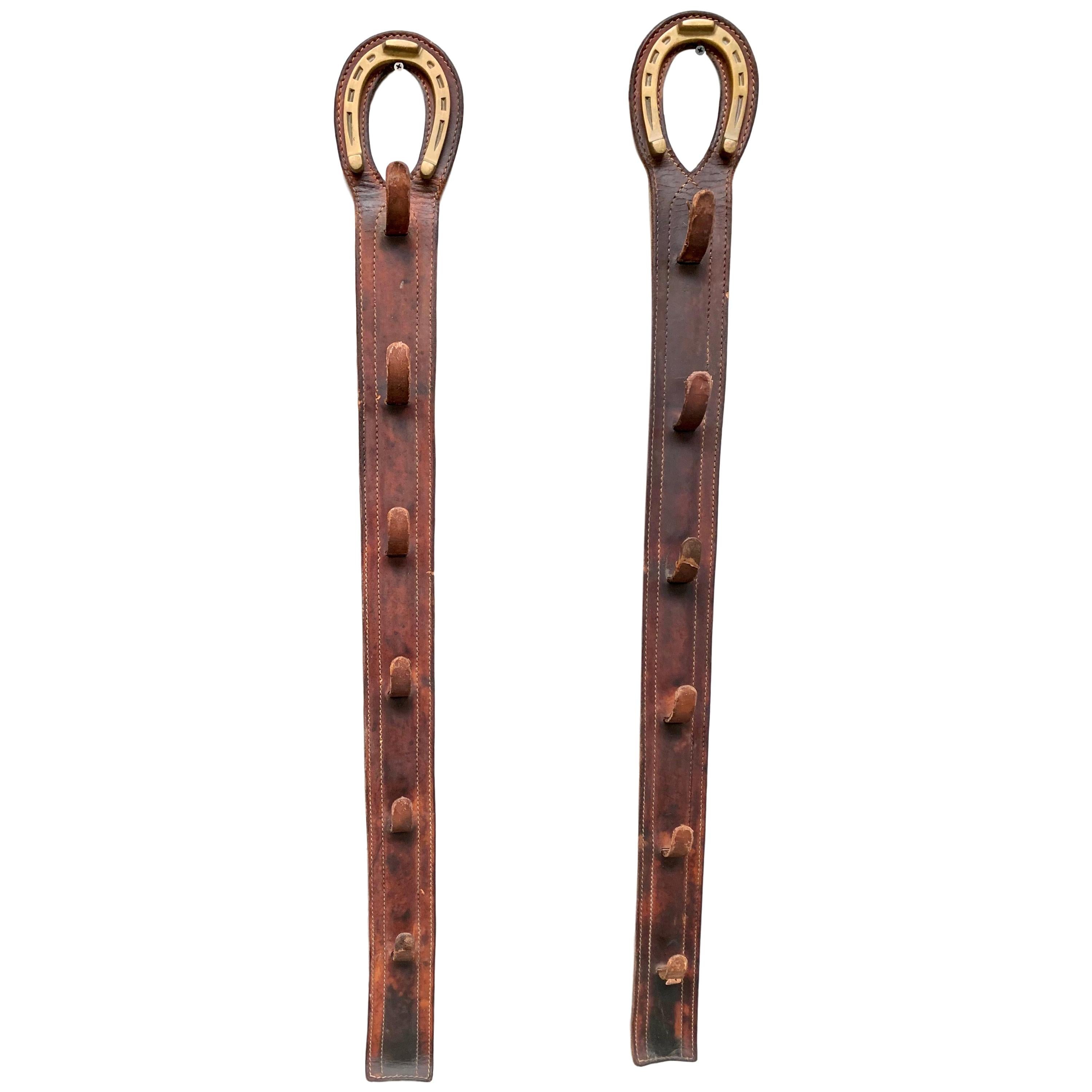 Pair of Jacques Adnet Oversized Leather Coat Racks