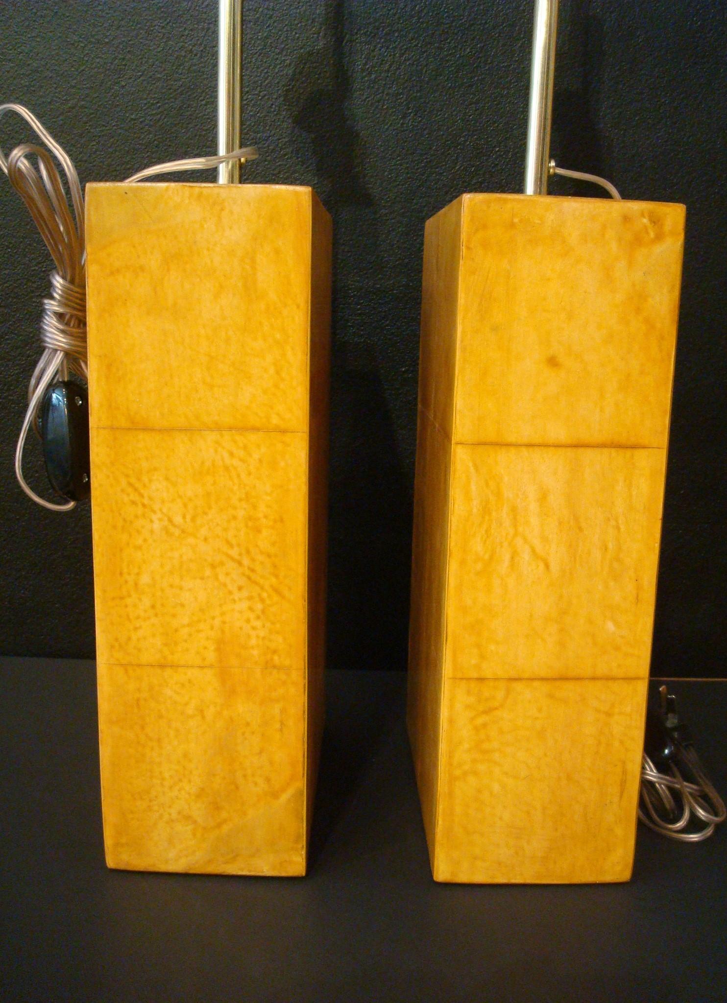 Art Deco Lovely pair of parchment leather table lamps. Jacques Adnet. Made in France, circa 1930s. Have been rewired. And the leather has been re-polished.