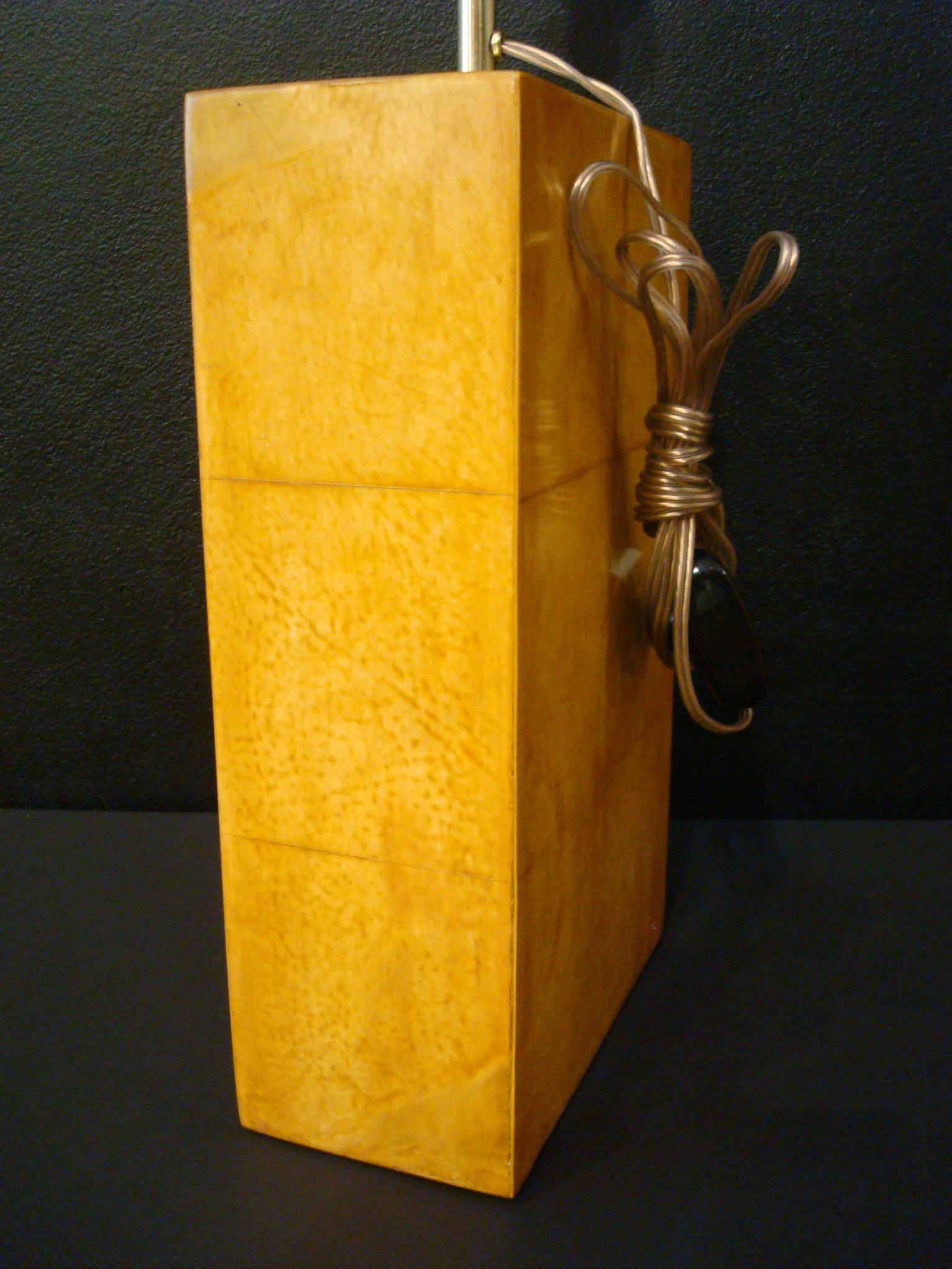 Patchwork Pair of Jacques Adnet Parchment Leather Table Lamps, France, circa 1930s