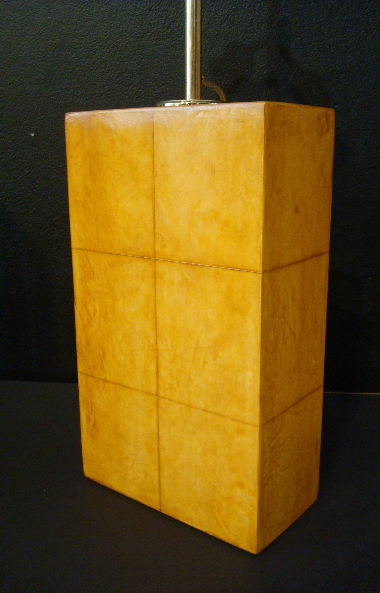 Bronze Pair of Jacques Adnet Parchment Leather Table Lamps, France, circa 1930s