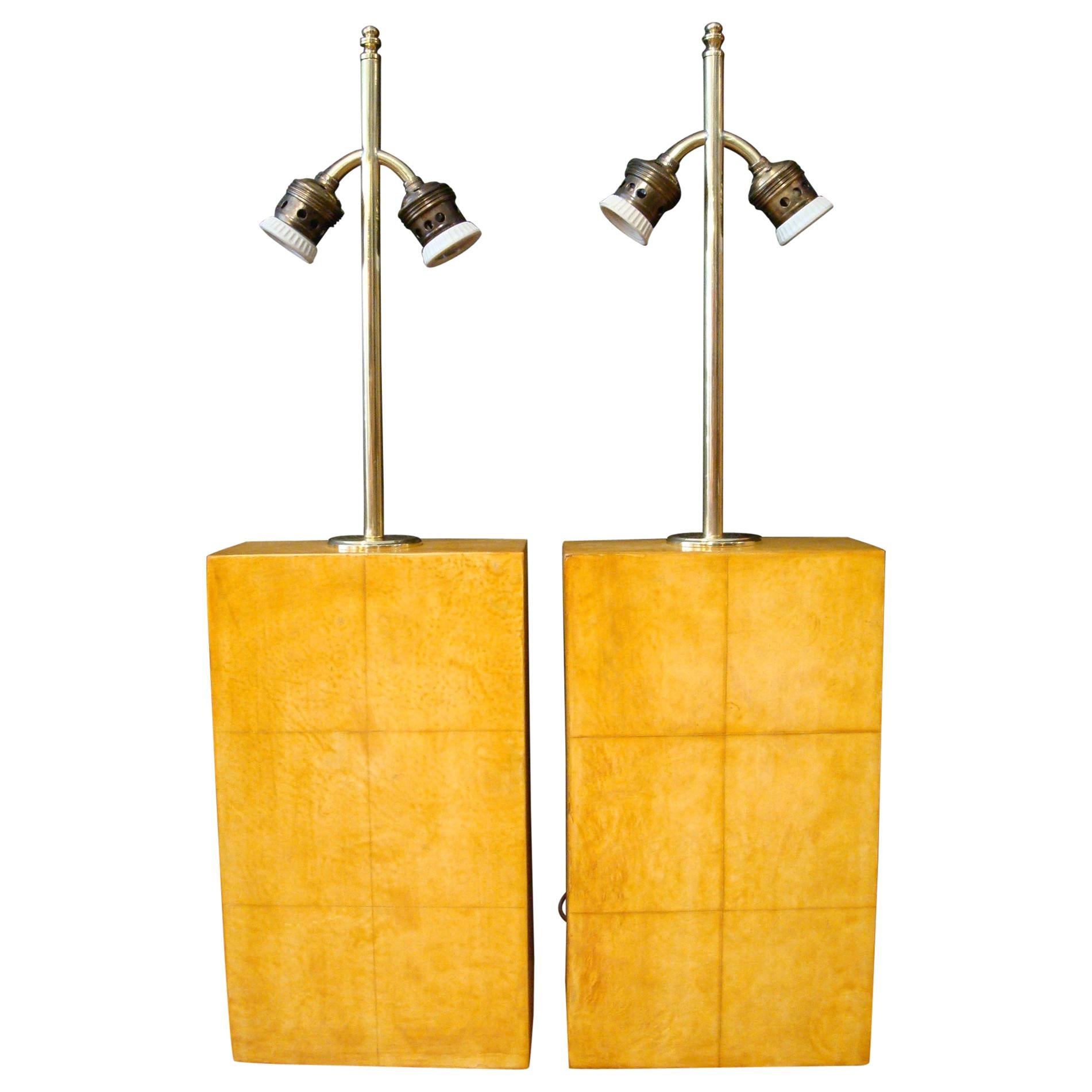 Pair of Jacques Adnet Parchment Leather Table Lamps, France, circa 1930s