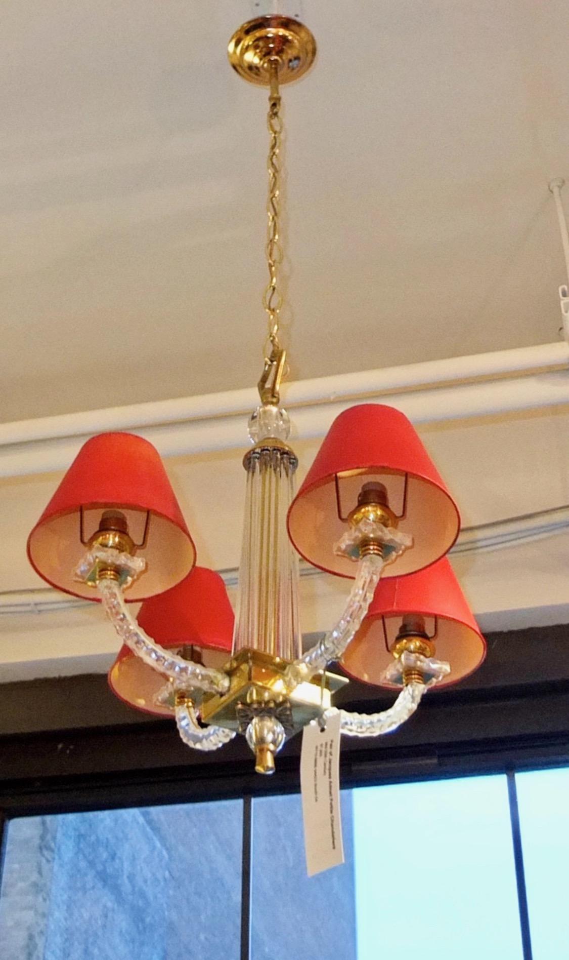 Coppia di lampadari in cristallo Jacques Adnet Petite Plexi in vendita 3