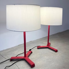 Pair of Jacques Adnet Red Leather Table Lamps, 1950s France