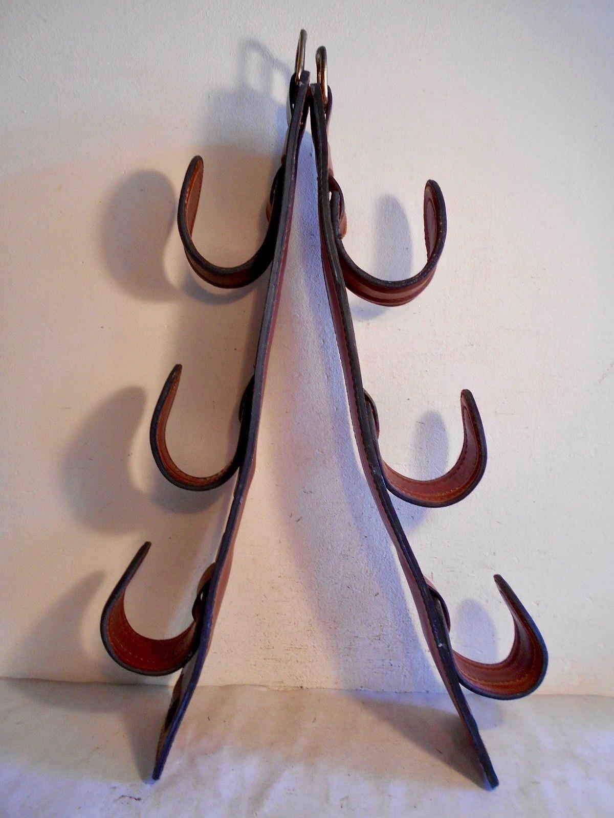 French Pair of Jacques Adnet Saddle Leather Hooks