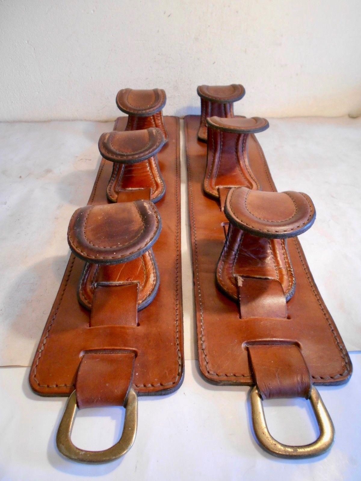 Pair of Jacques Adnet Saddle Leather Hooks In Good Condition In Los Angeles, CA