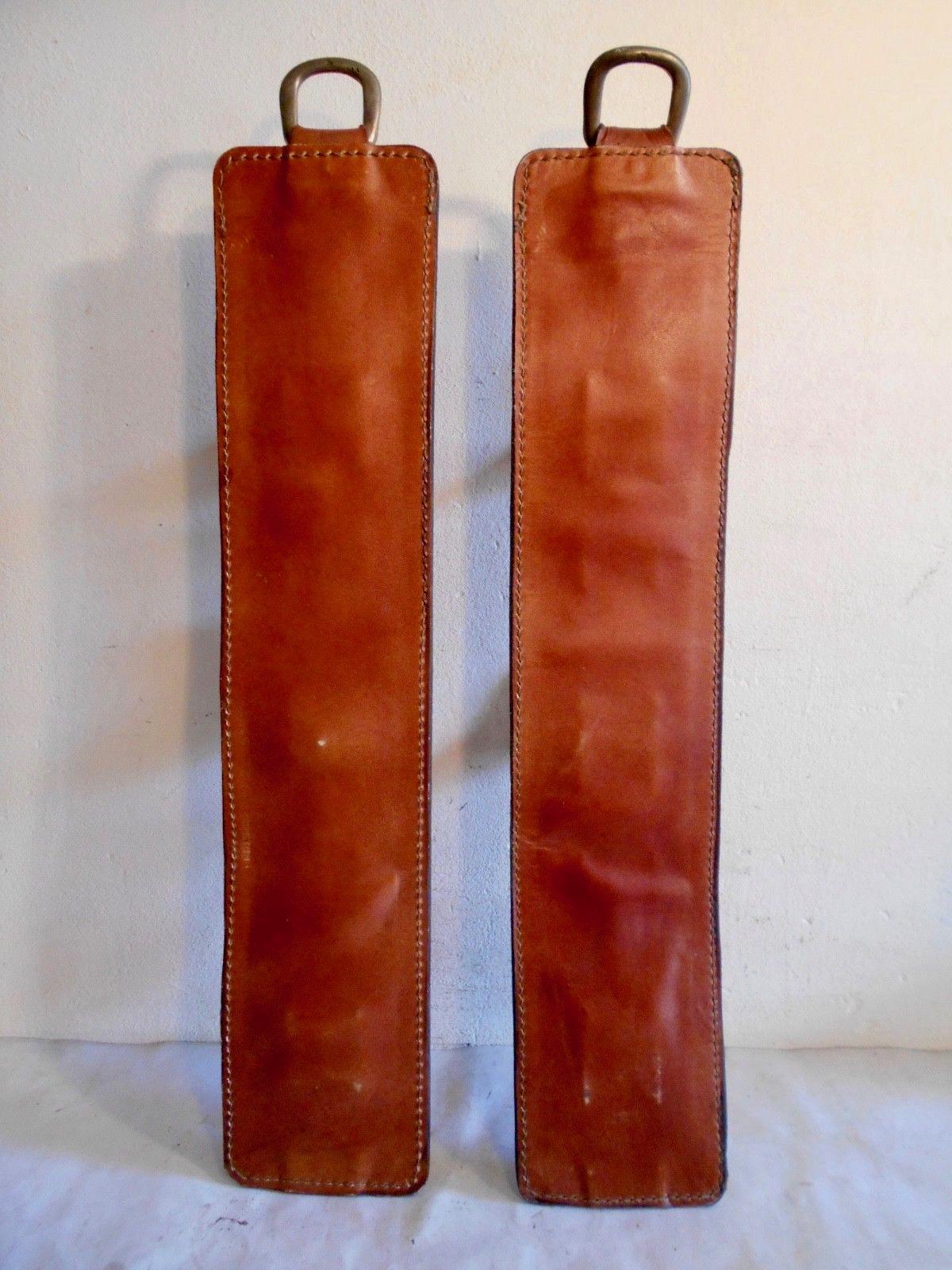Mid-20th Century Pair of Jacques Adnet Saddle Leather Hooks
