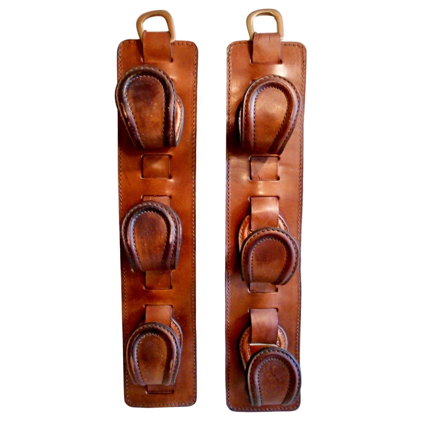 Pair of Jacques Adnet Saddle Leather Hooks