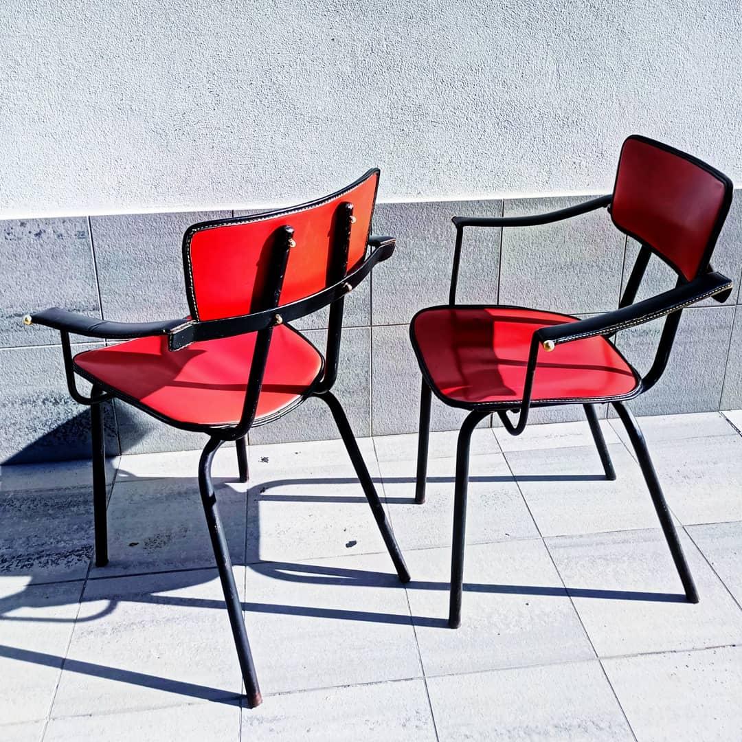 French Pair of Jacques Adnet Side Chairs, 1960s