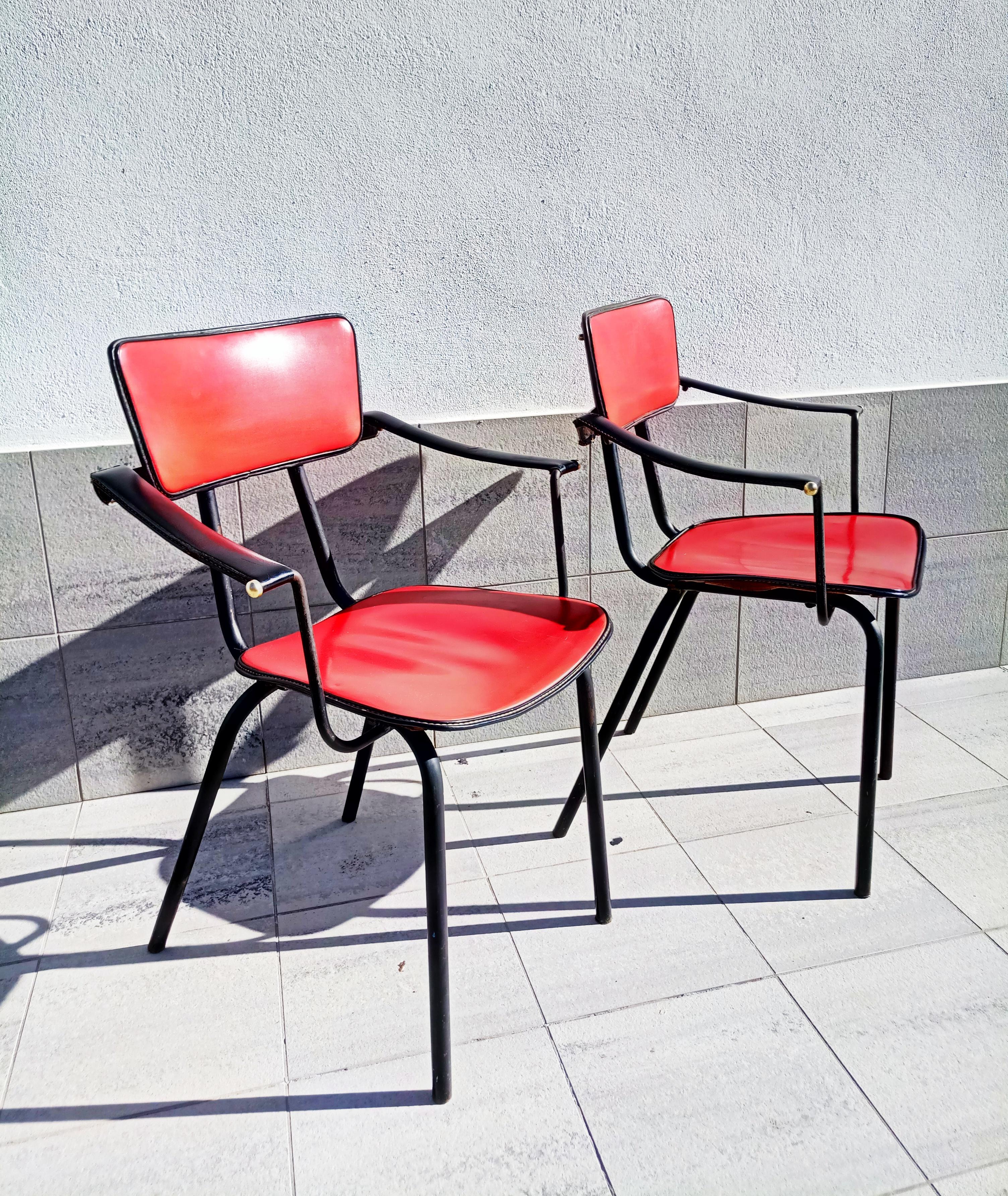 Pair of Jacques Adnet Side Chairs, 1960s In Good Condition In L'Escala, ES