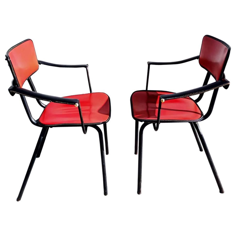 Pair of Jacques Adnet Side Chairs, 1960s