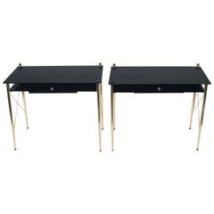 Pair of Jacques Adnet Style Black Opaline Console
