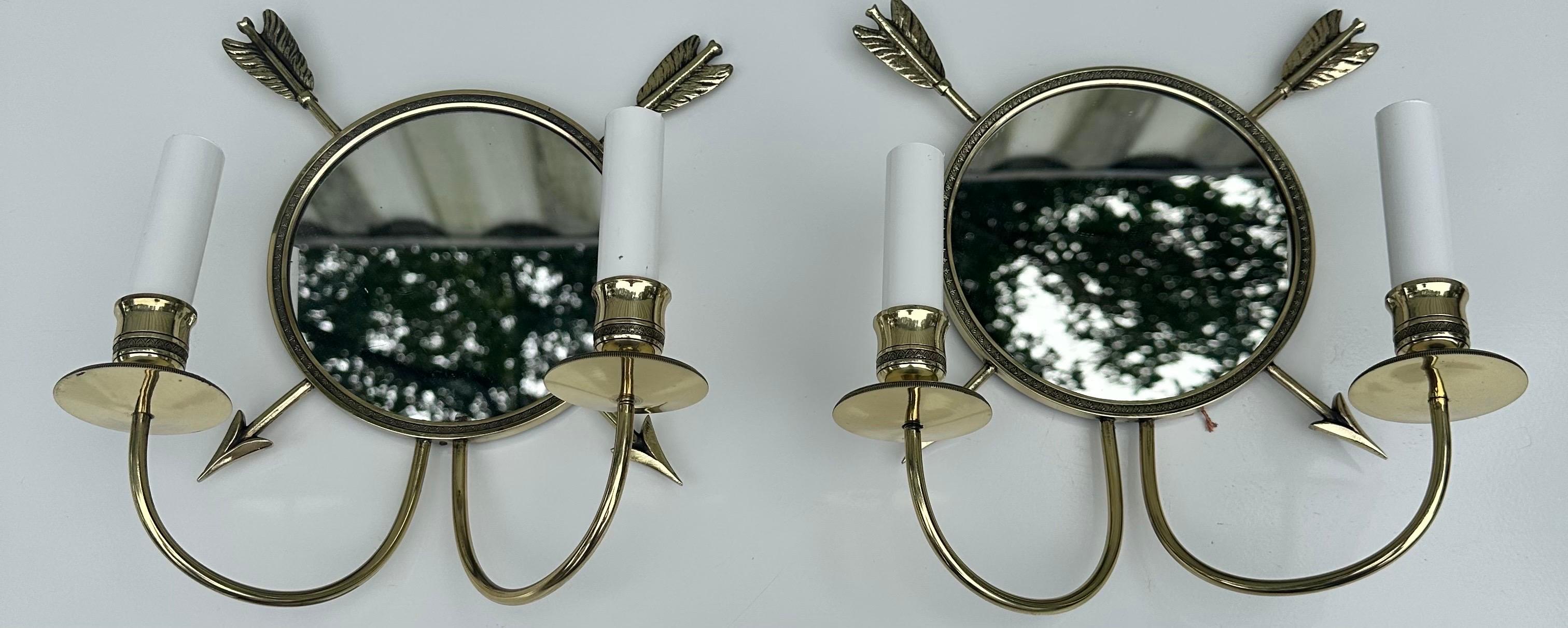Neoclassical Pair of Jacques Adnet Style French Sconces For Sale