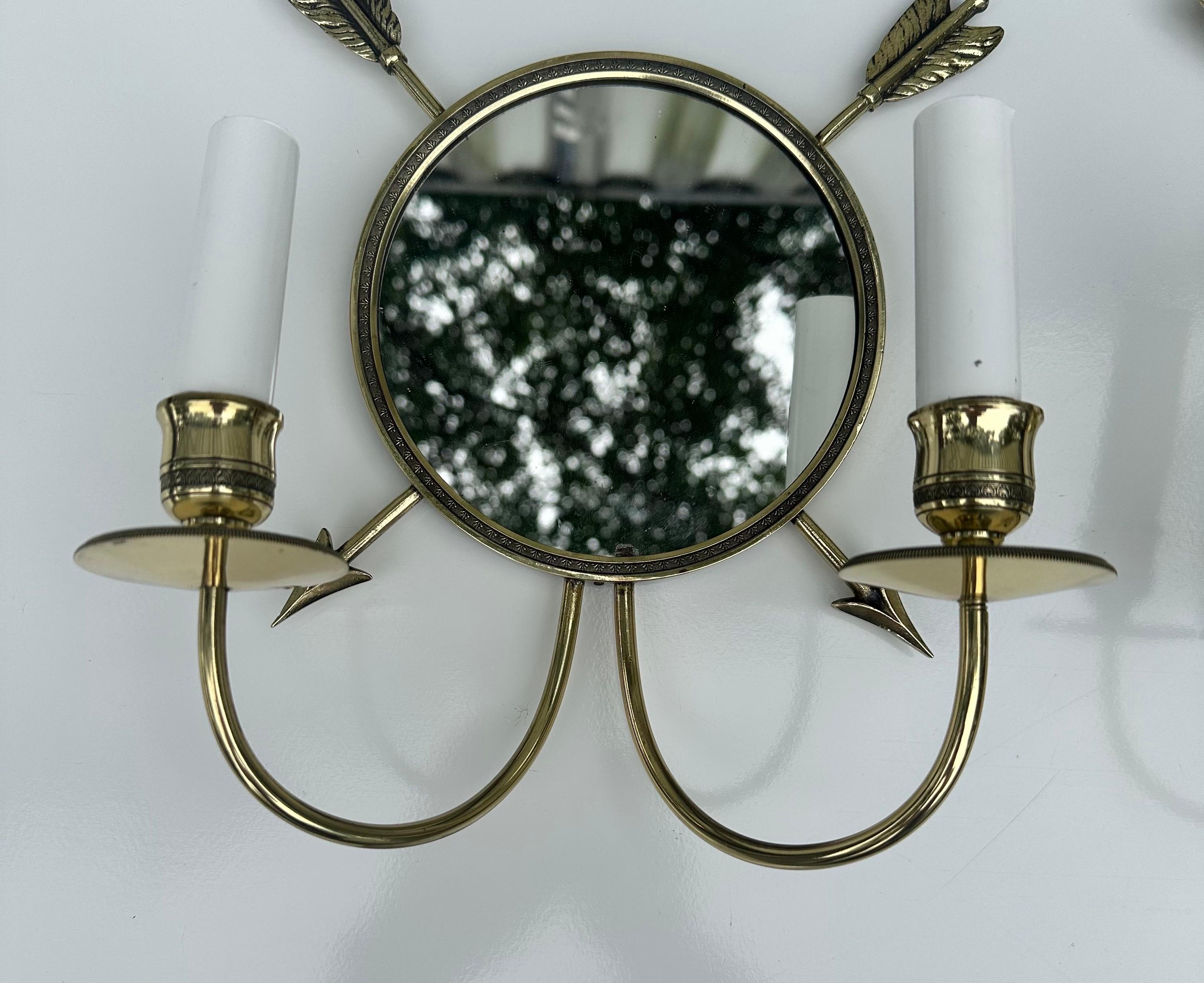 Pair of Jacques Adnet Style French Sconces In Good Condition For Sale In Miami, FL