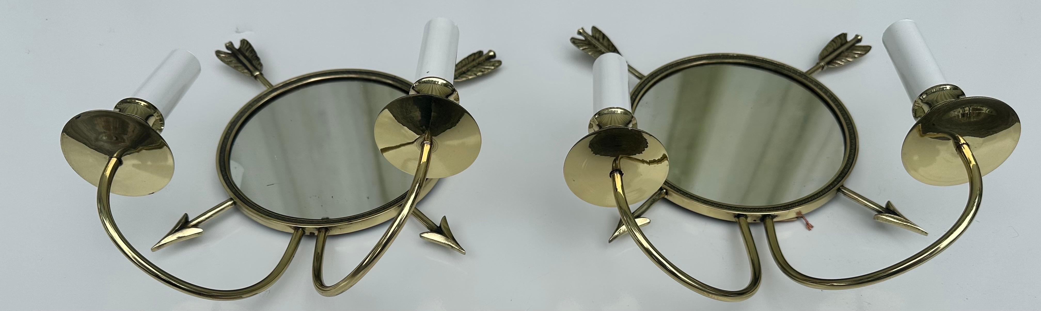 Mid-20th Century Pair of Jacques Adnet Style French Sconces For Sale