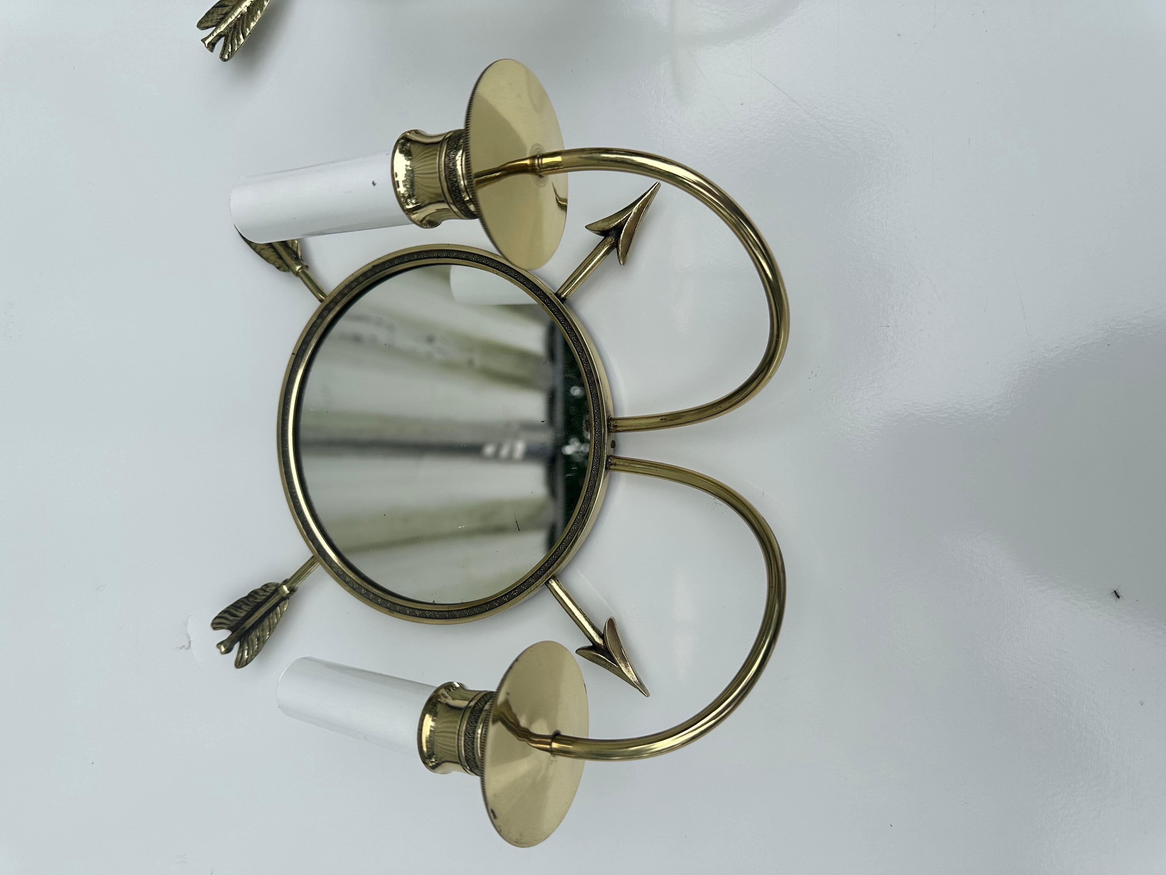 Brass Pair of Jacques Adnet Style French Sconces For Sale