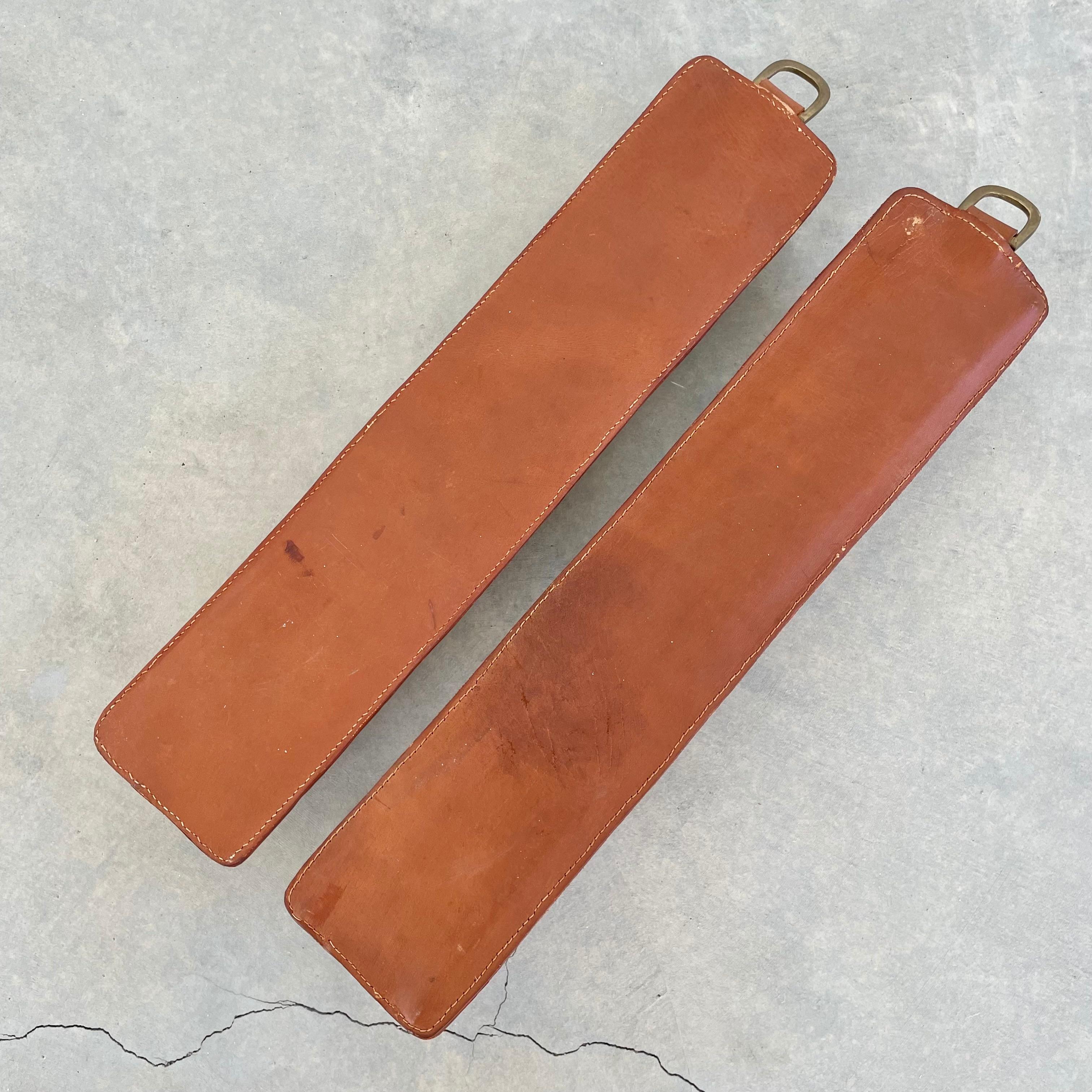 Pair of Jacques Adnet Style Leather Tongue Hooks For Sale 2