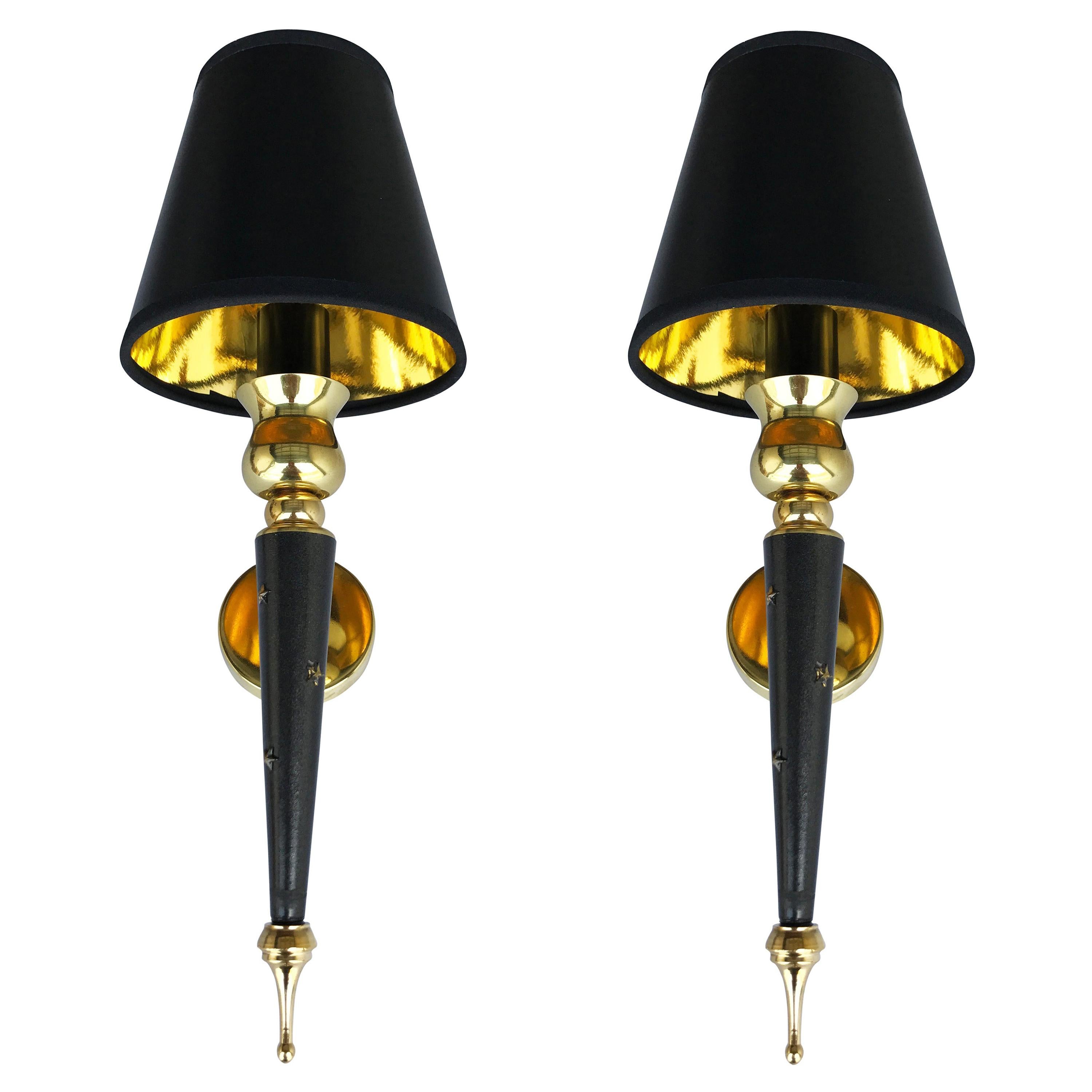 Pair of Jacques Adnet Style Sconces