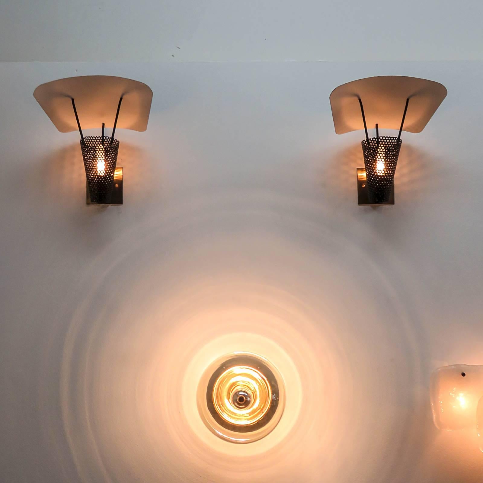 Metal Pair of Jacques Biny Wall Lights, 1950
