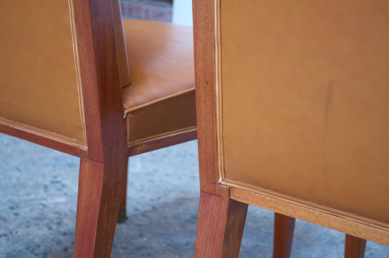 Pair of Jacques Quinet Occasional Chairs in Leather and Mahogany 9