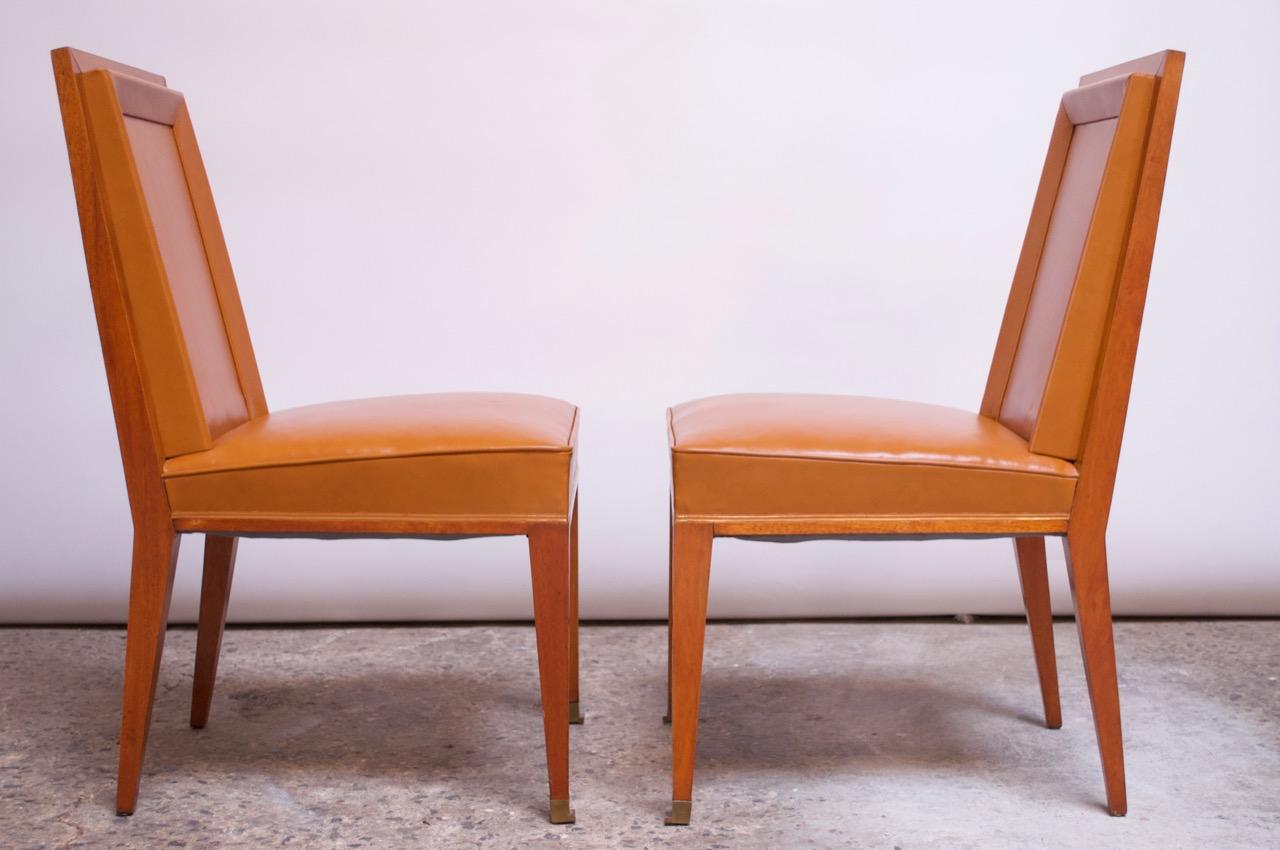 Pair of Jacques Quinet Occasional Chairs in Leather and Mahogany In Good Condition In Brooklyn, NY