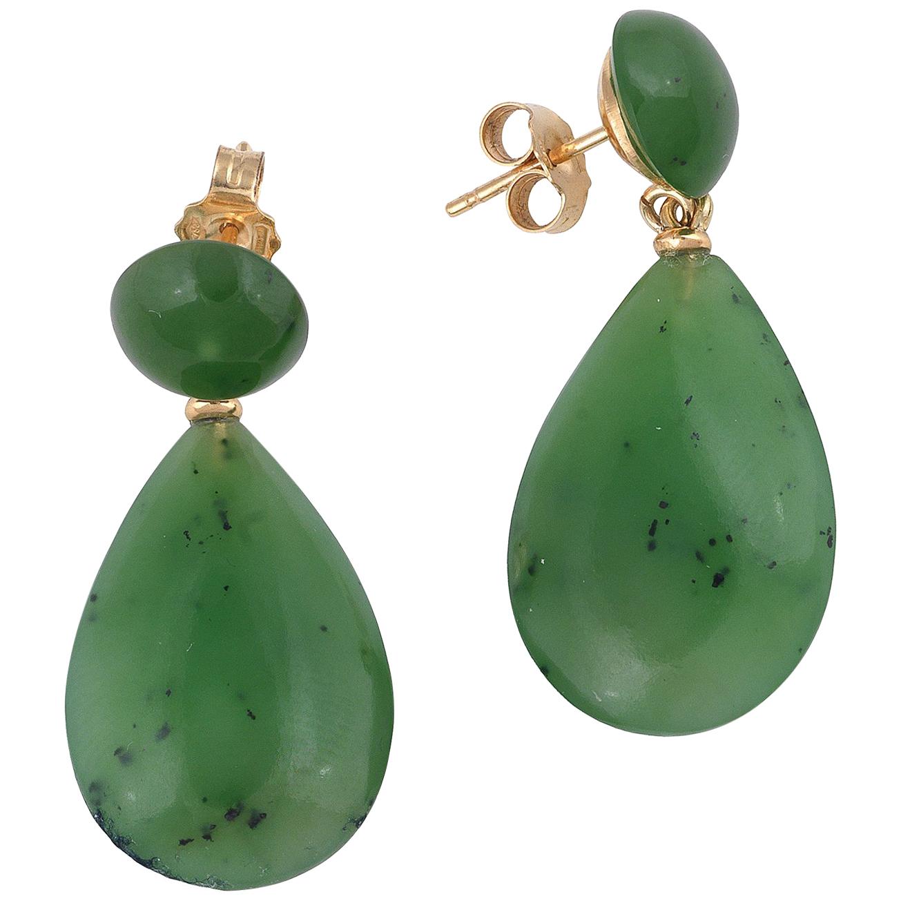 Pair of Jade and Gold Pendant Earrings