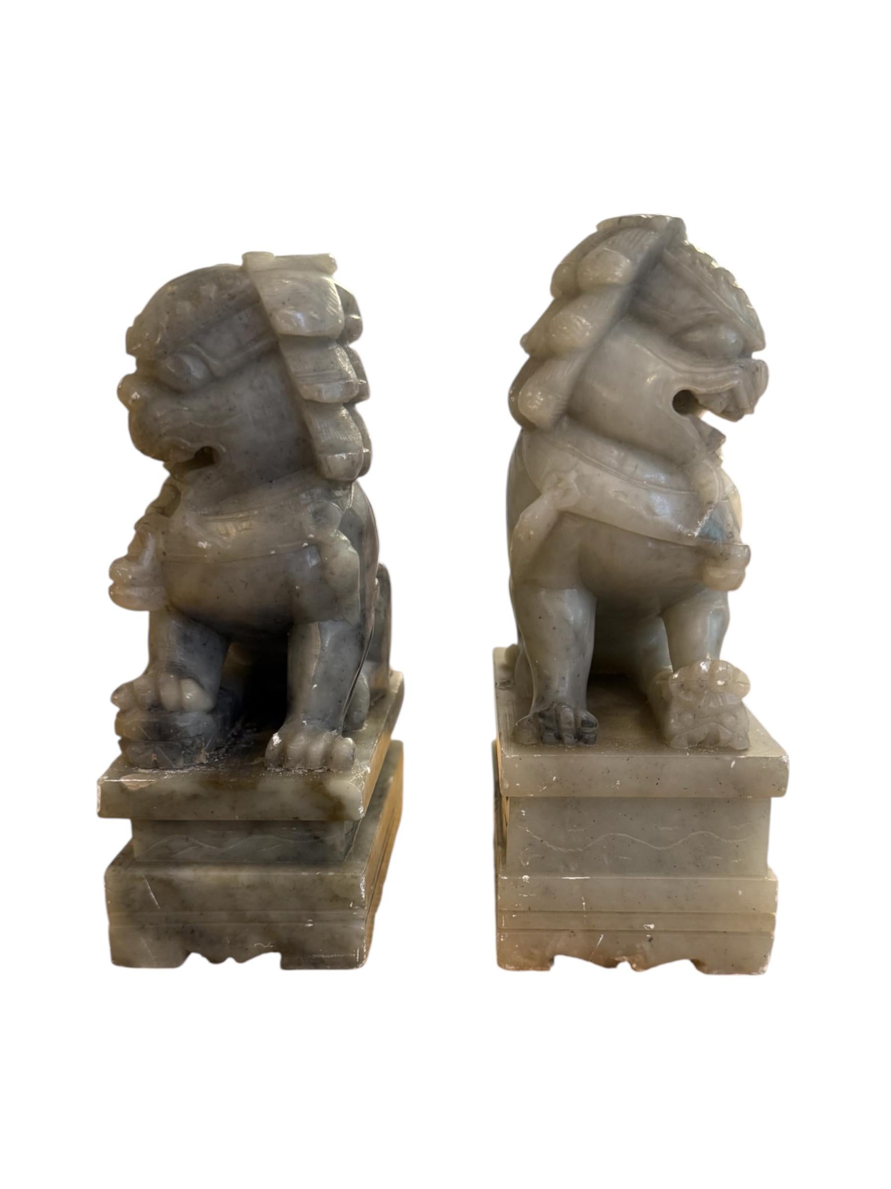 Chinese Pair of Jade Foo Dog Bookends For Sale