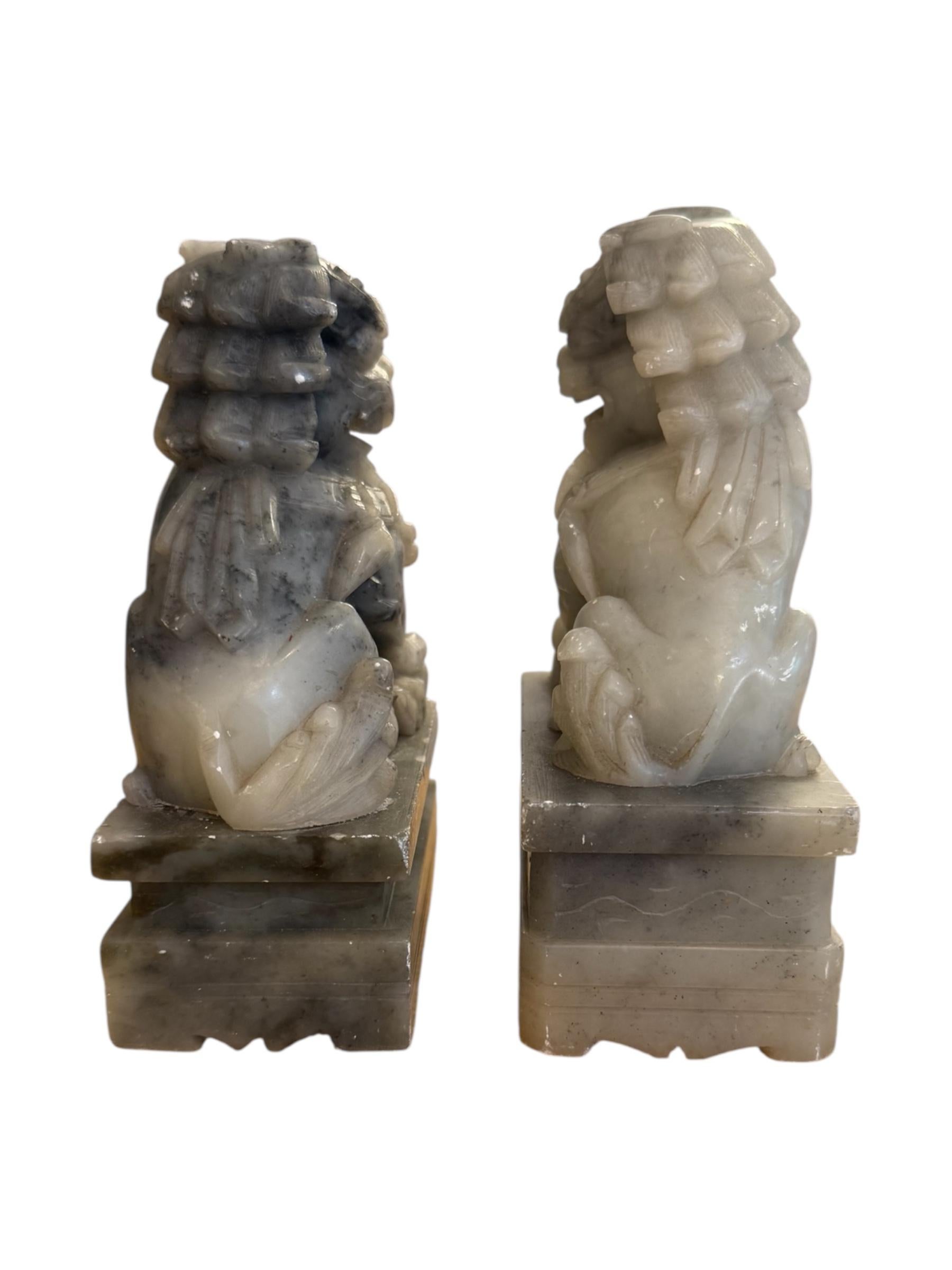 Pair of Jade Foo Dog Bookends In Good Condition For Sale In Pasadena, CA