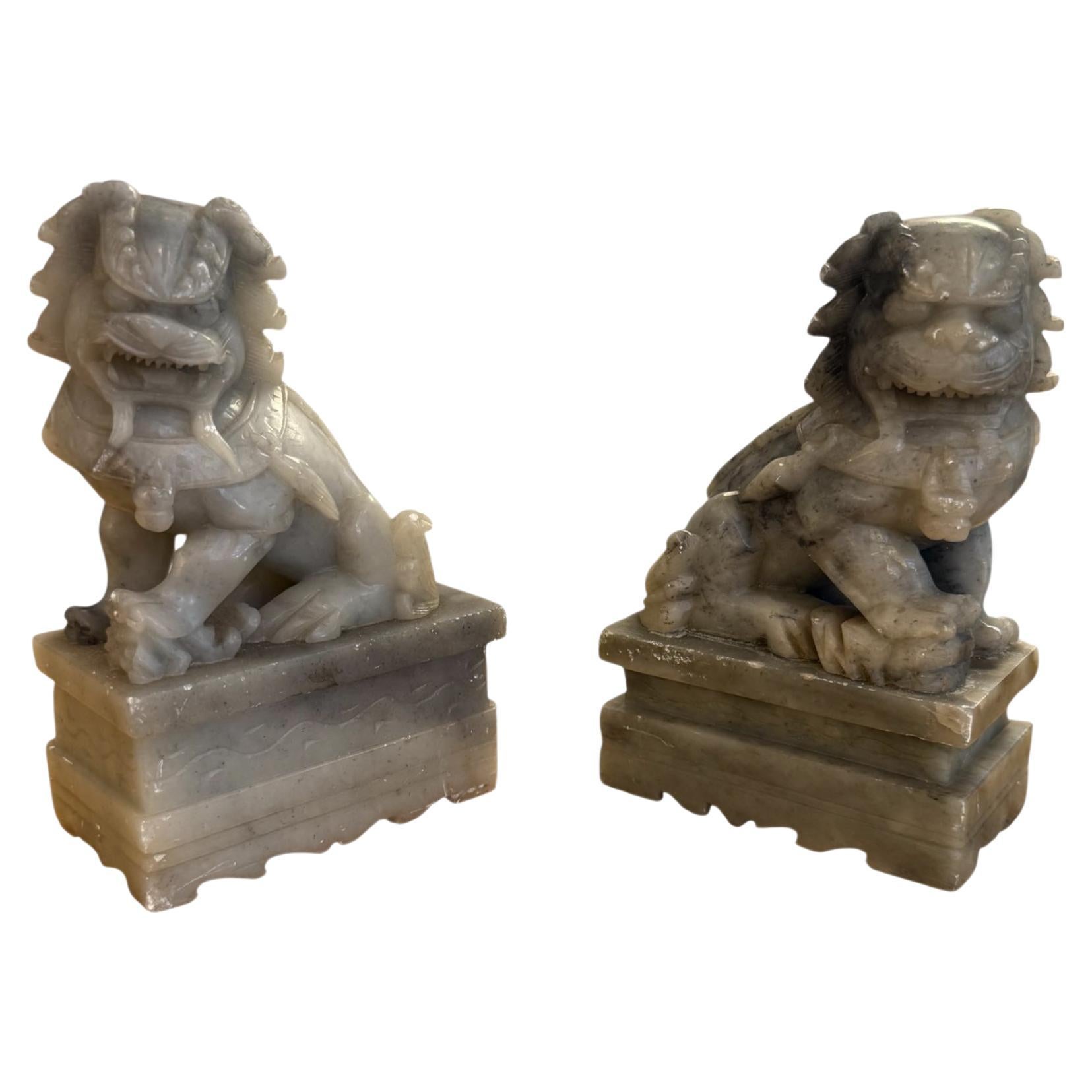 Pair of Jade Foo Dog Bookends For Sale