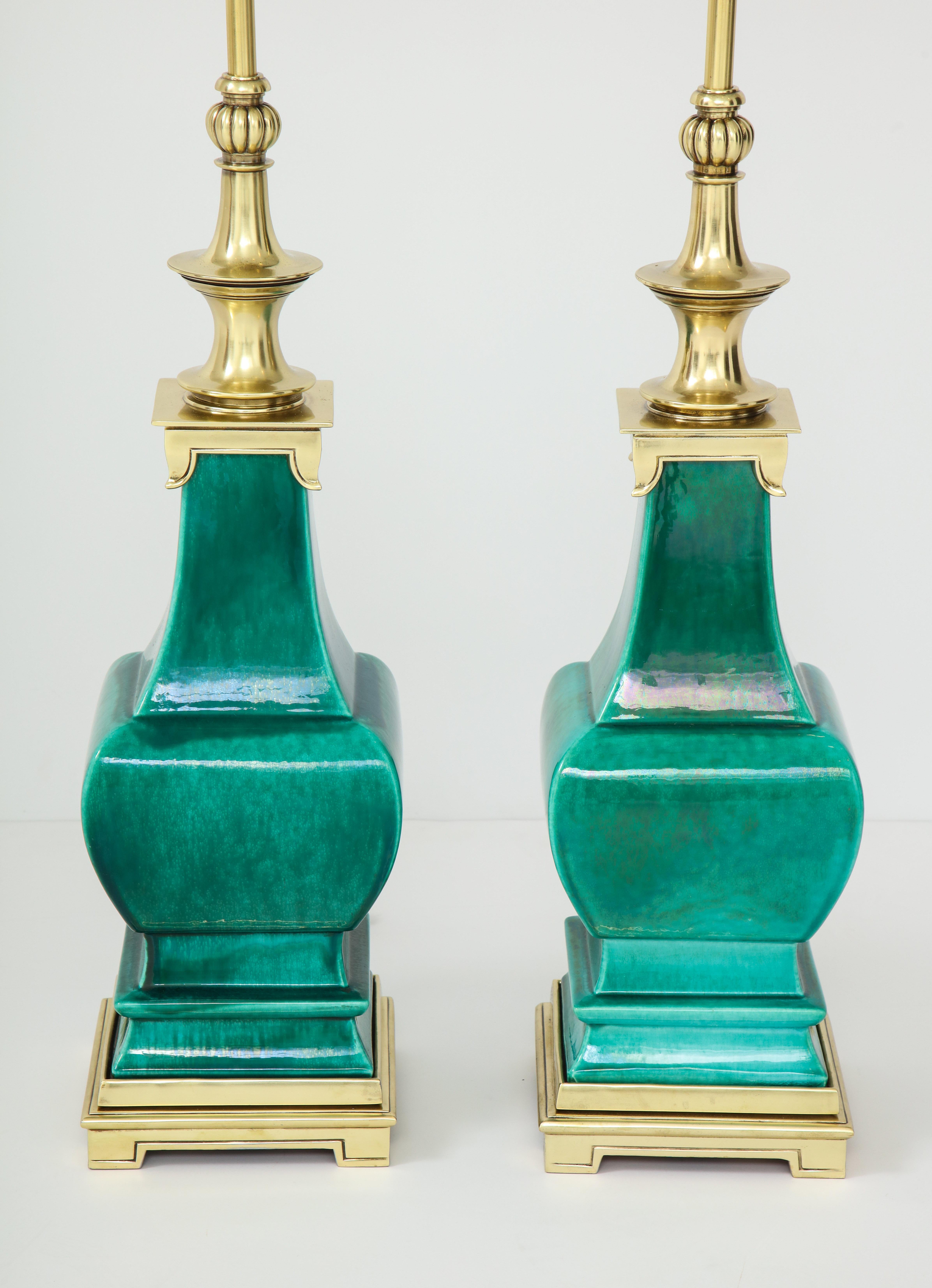 Pair of Jade Green Ceramic Lamps by Stiffel 1