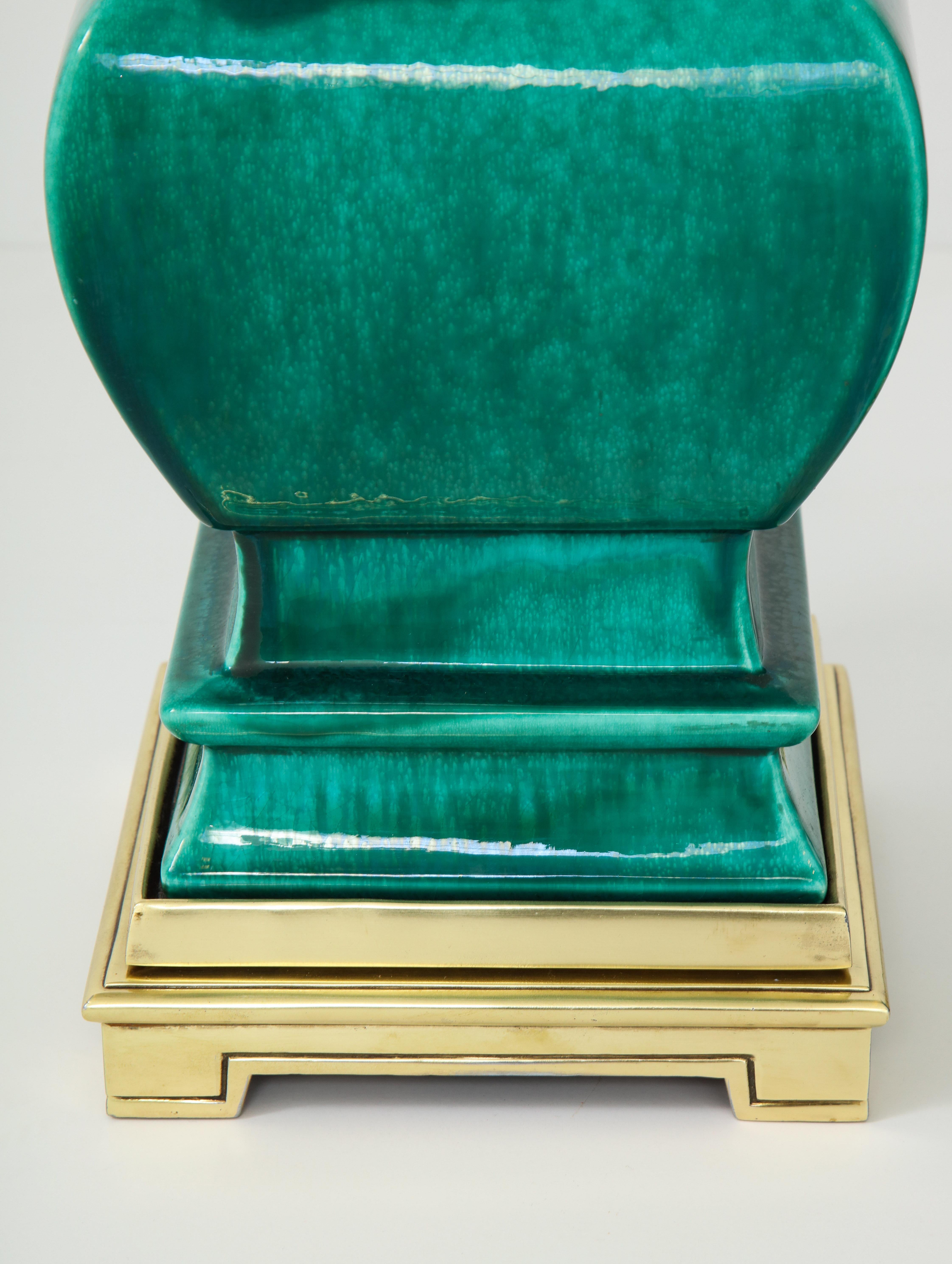 American Pair of Jade Green Ceramic Lamps by Stiffel