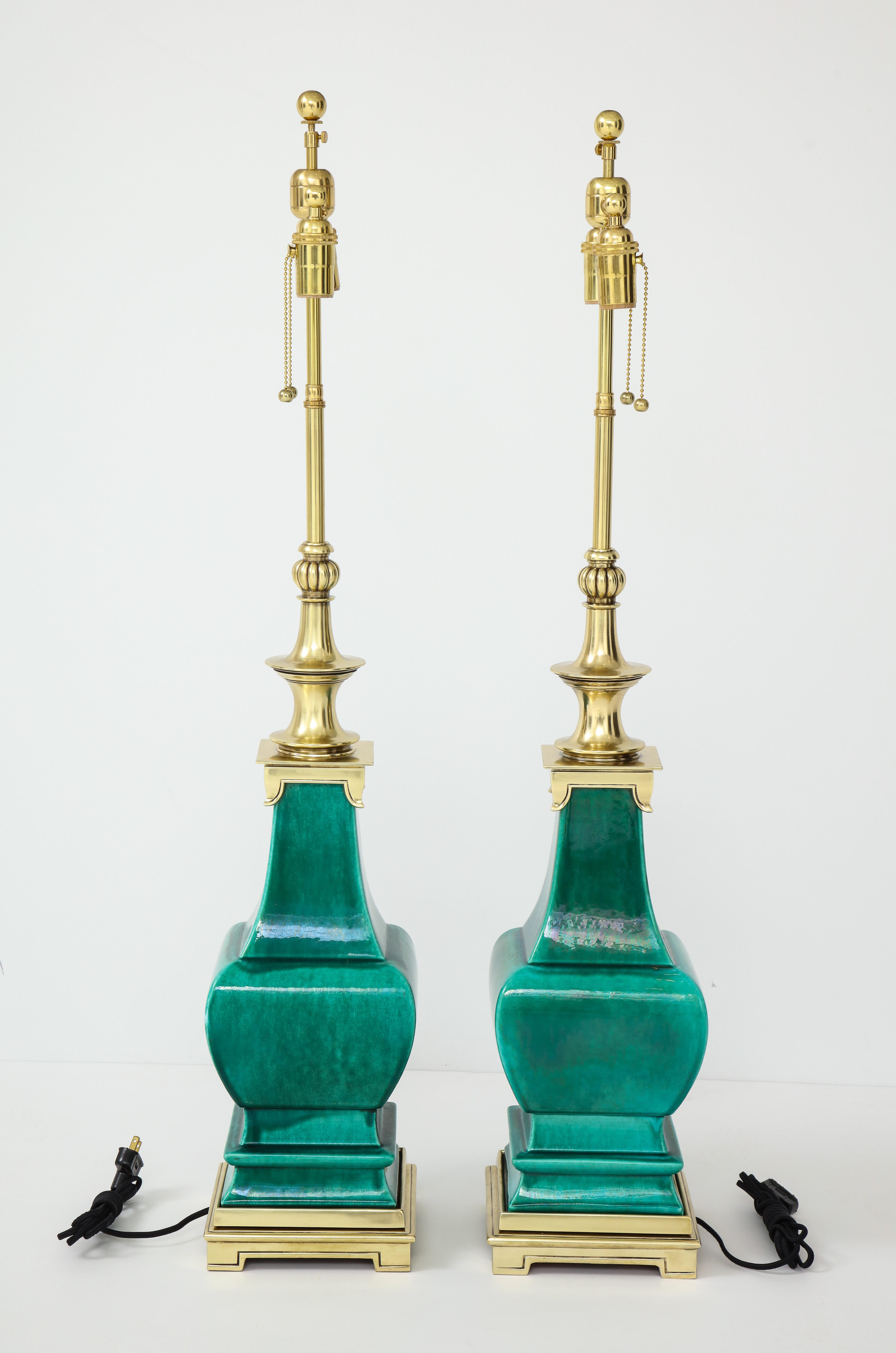 Pair of Jade Green Ceramic Lamps by Stiffel In Good Condition In New York, NY