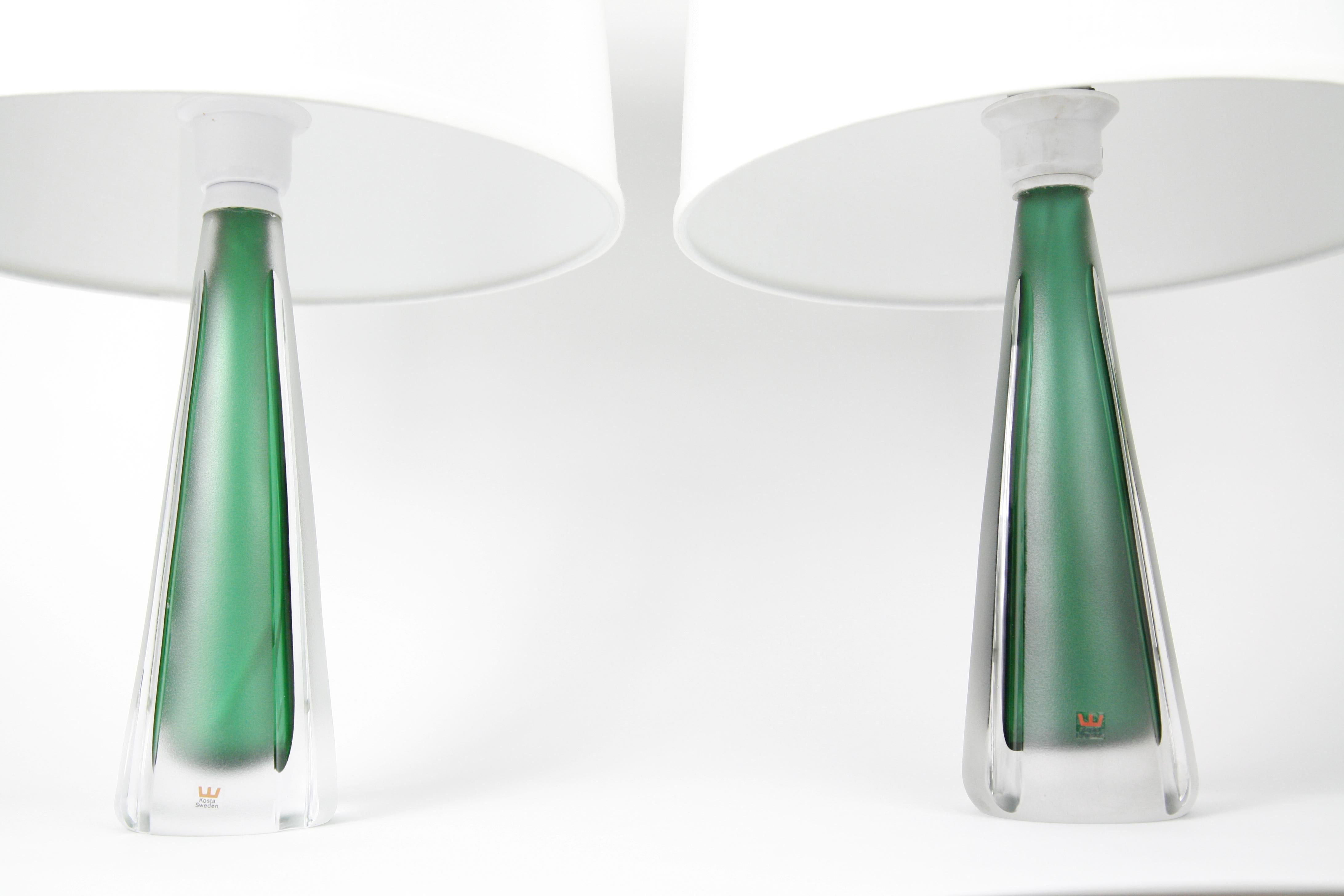 Pair of Jade Green Kosta Lamps, 1970, Sweden For Sale 1