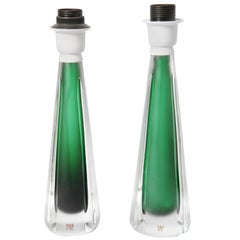Paire de lampes Kosta en jade vert, 1970, Suède