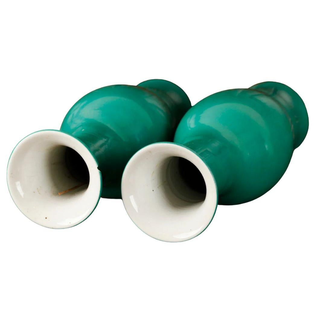 Pair of Jade Green Porcelain Japanese Vases In Good Condition For Sale In Locust Valley, NY