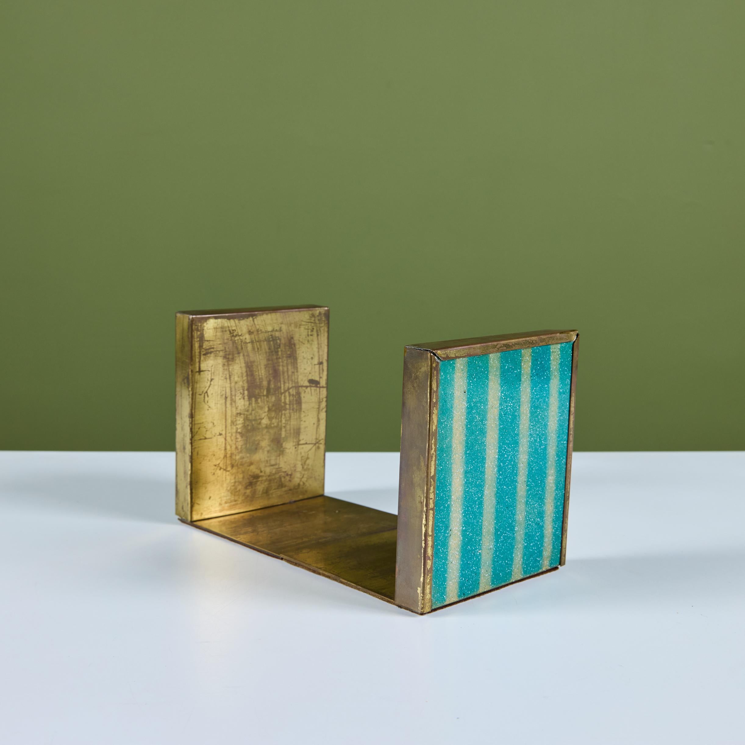 Ottone Coppia di fermalibri in giada con smalto turchese Jade Snow Wong in vendita