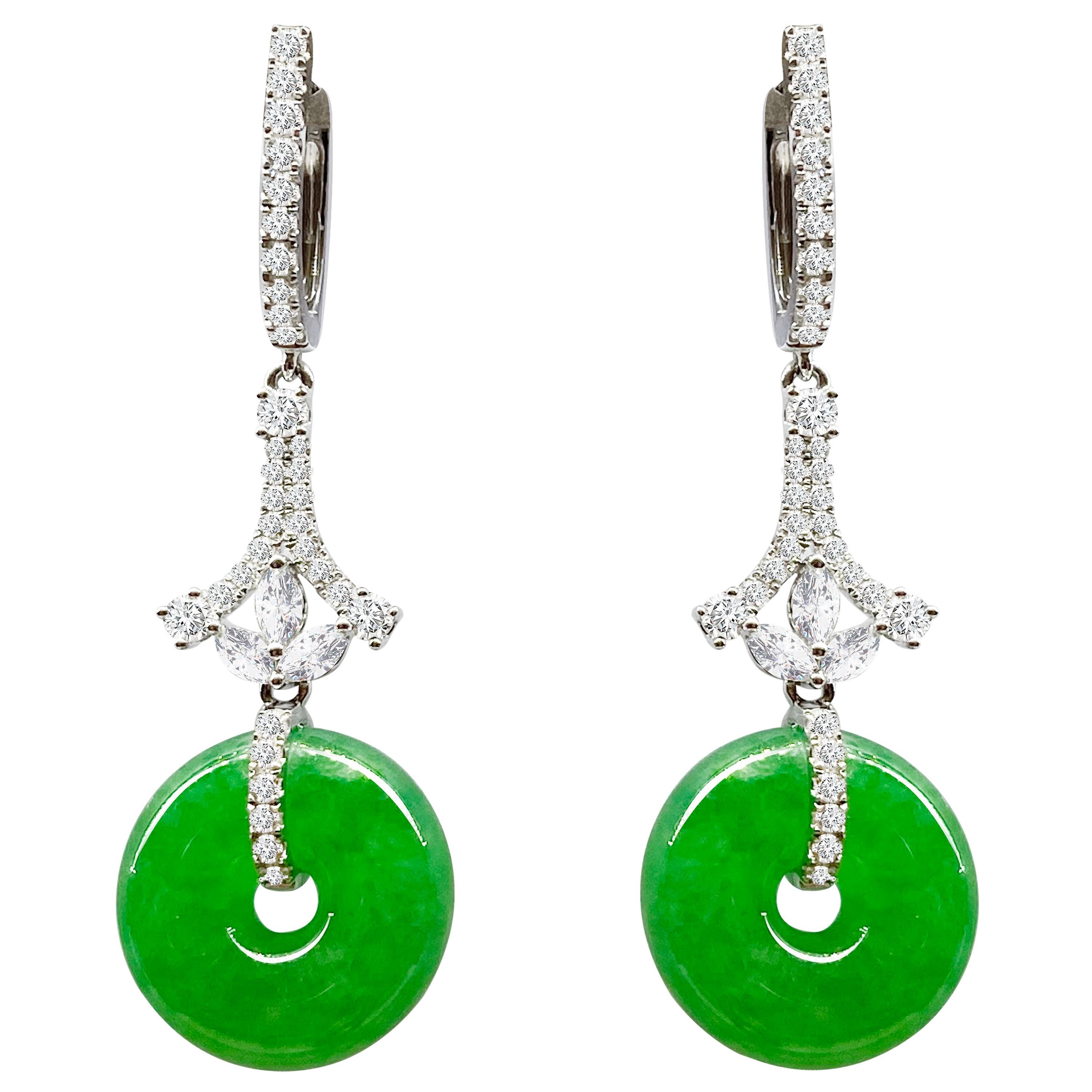A Pair of Imperial Jadeite and Diamond Earrings in 18 Karat White Gold