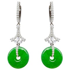 A Pair of Imperial Jadeite and Diamond Earrings in 18 Karat White Gold