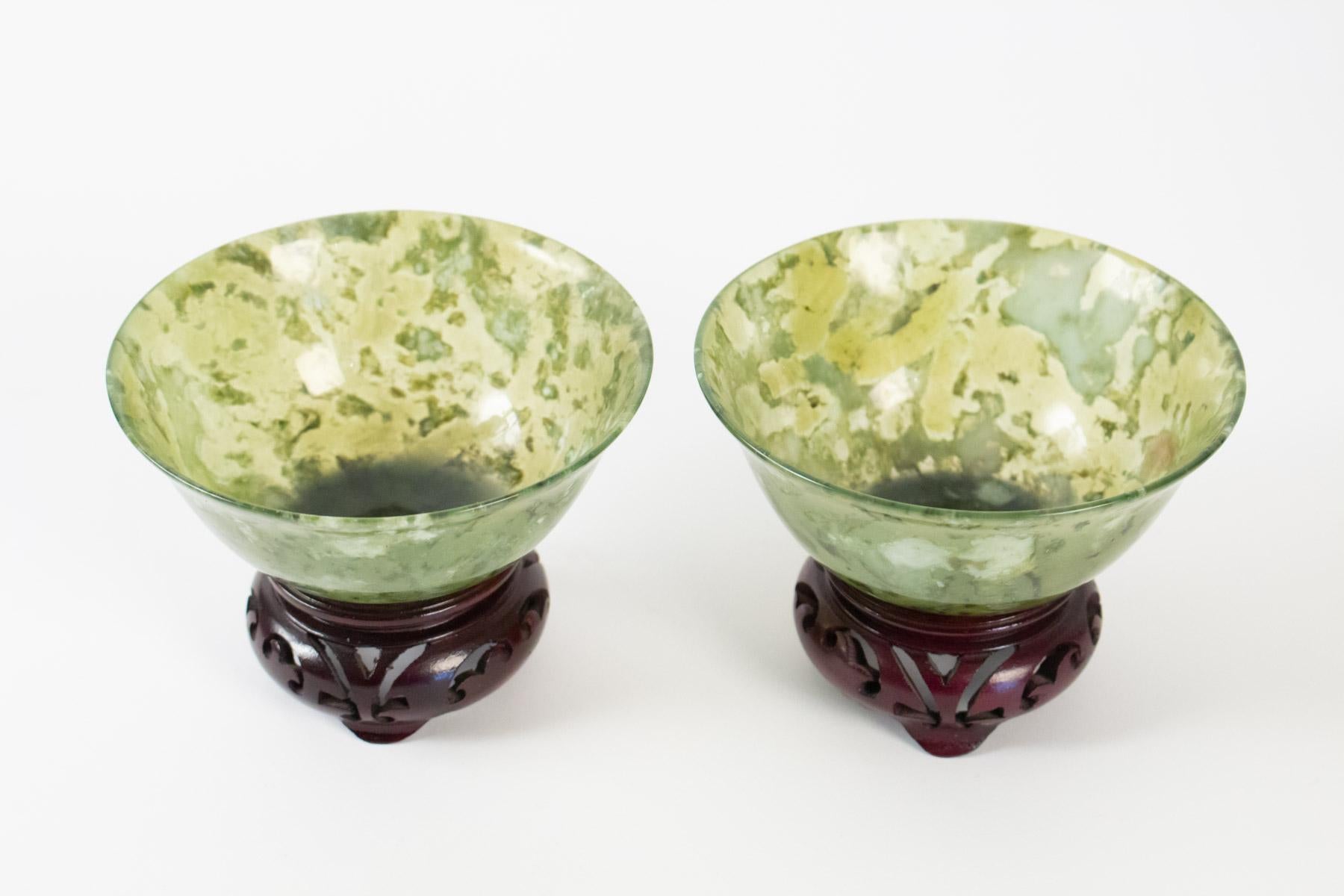 Chinese Export Pair of Bowenite Cups, Asian Art, Antiquity, Mid 20th Century, China
