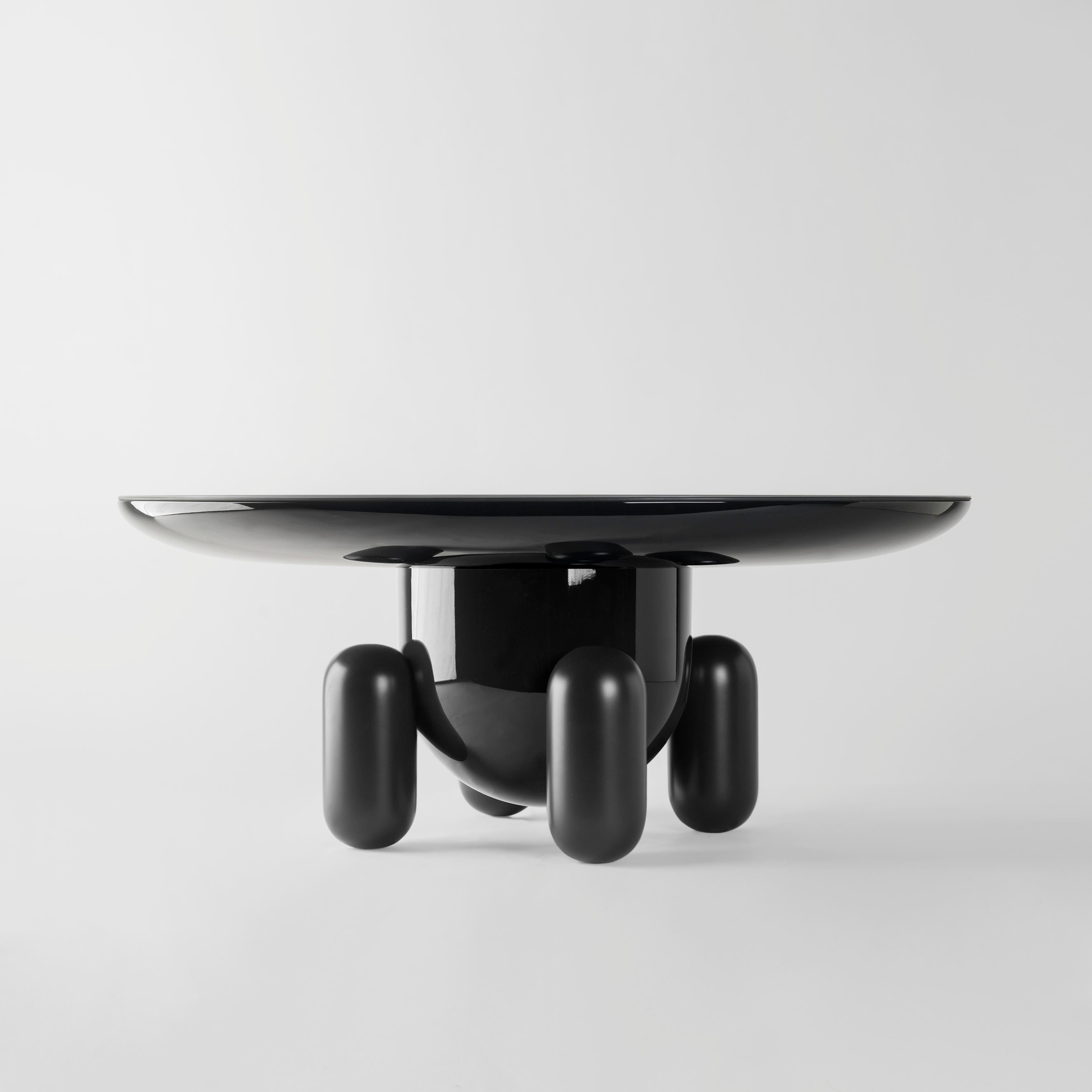 Dark grey explorer #03 table

Design by Jaime Hayon, 2019
Manufactured by BD Barcelona.

Laquered fibreglass body. Solid turned wooden legs and lacquered. Painted glass table top.

Measures: 100 Ø x 42 cm
40 Ø x 50 cm

- Glass RAL 7021
-