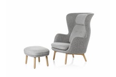 Pair of Jaime Hayon Model Ro Jh2 Lounge Chairs, Oak Base, Grey Wool Upholstery