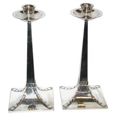 Pair of James Dixon Silver Plated Arts & Crafts Candlesticks Dated, circa 1910