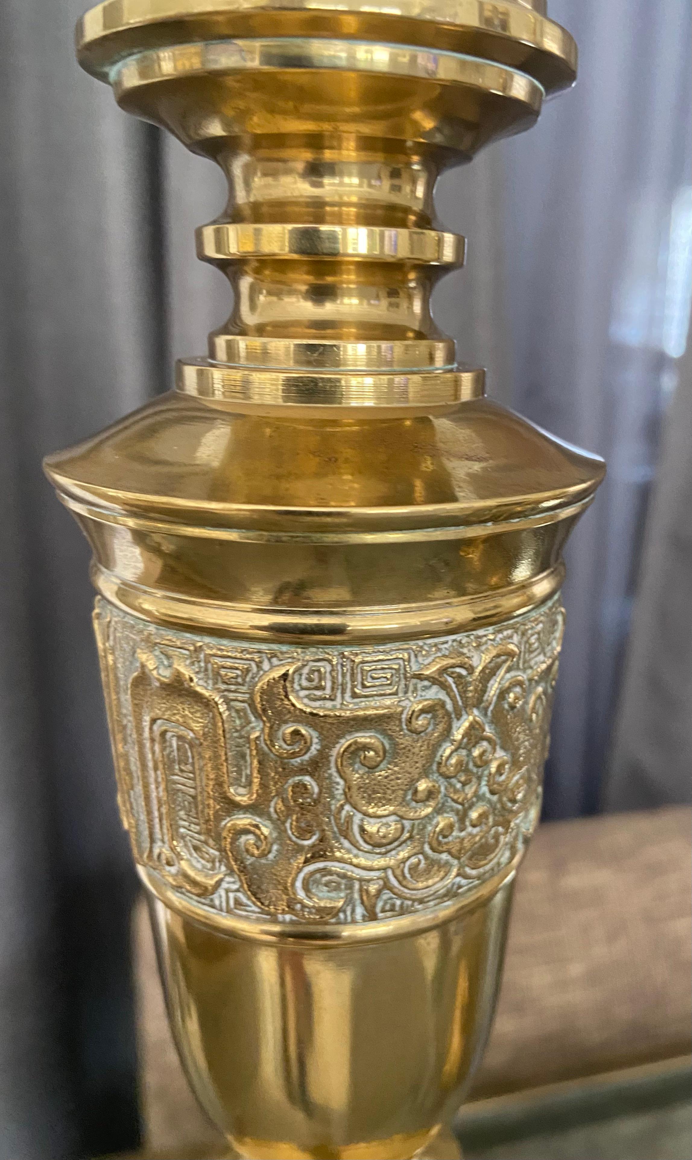 Pair of James Mont Asian Inspired Brass Table Lamps For Sale 2