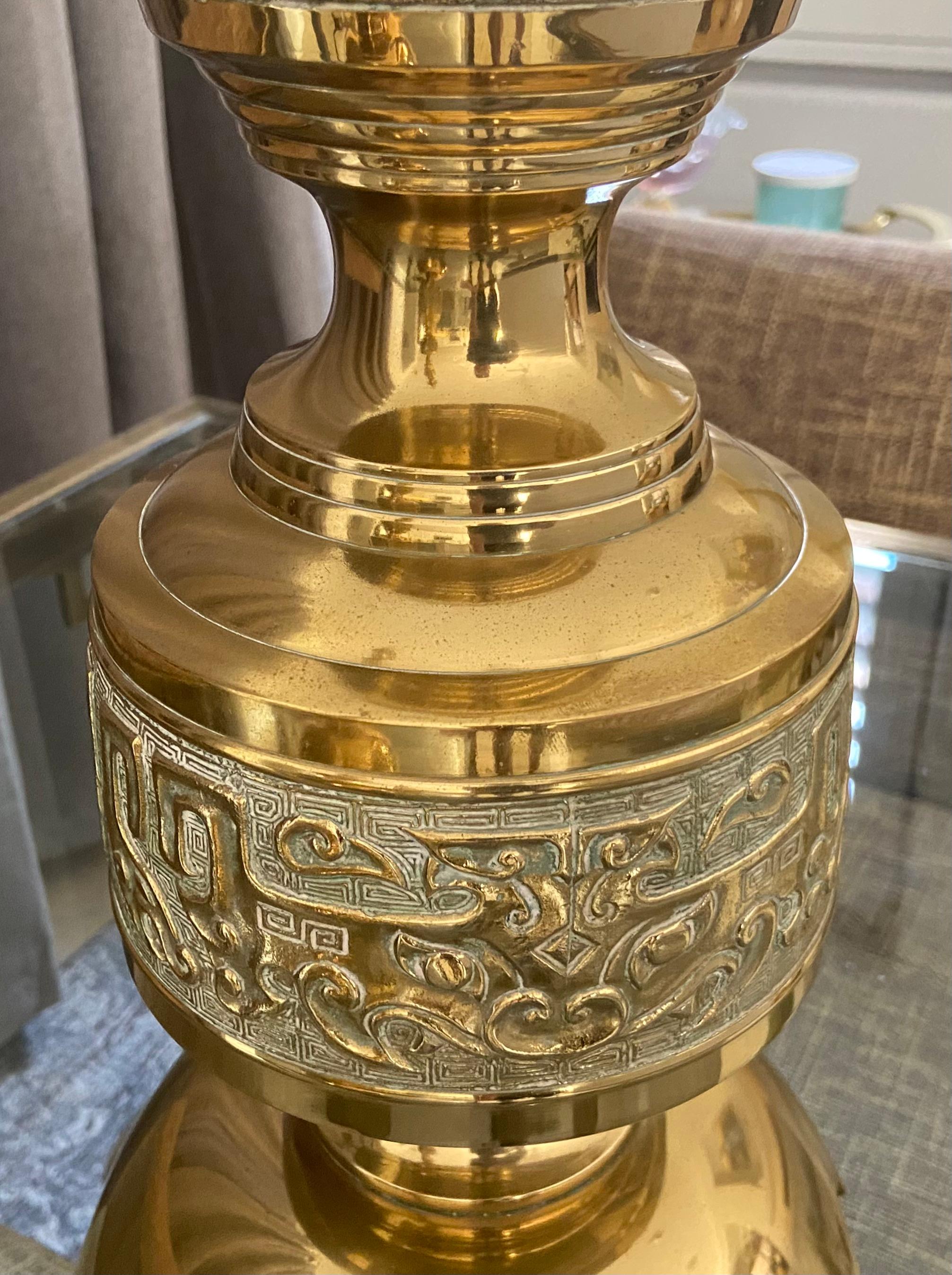 Pair of James Mont Asian Inspired Brass Table Lamps For Sale 6