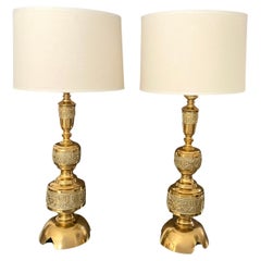 Pair of James Mont Asian Inspired Brass Table Lamps