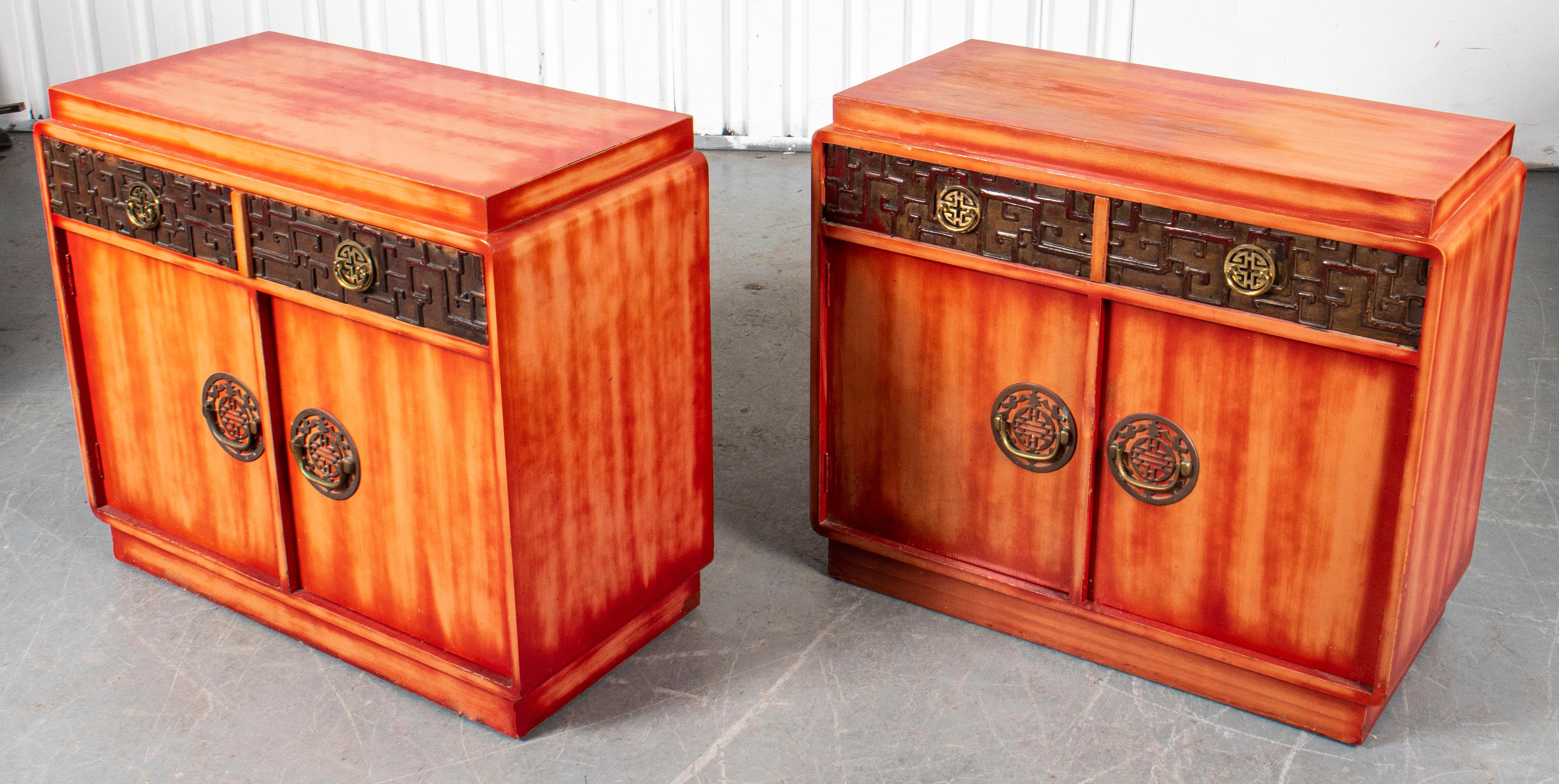 Pair of James Mont Asian Modern Peach Lacquered Dressers In Good Condition In New York, NY
