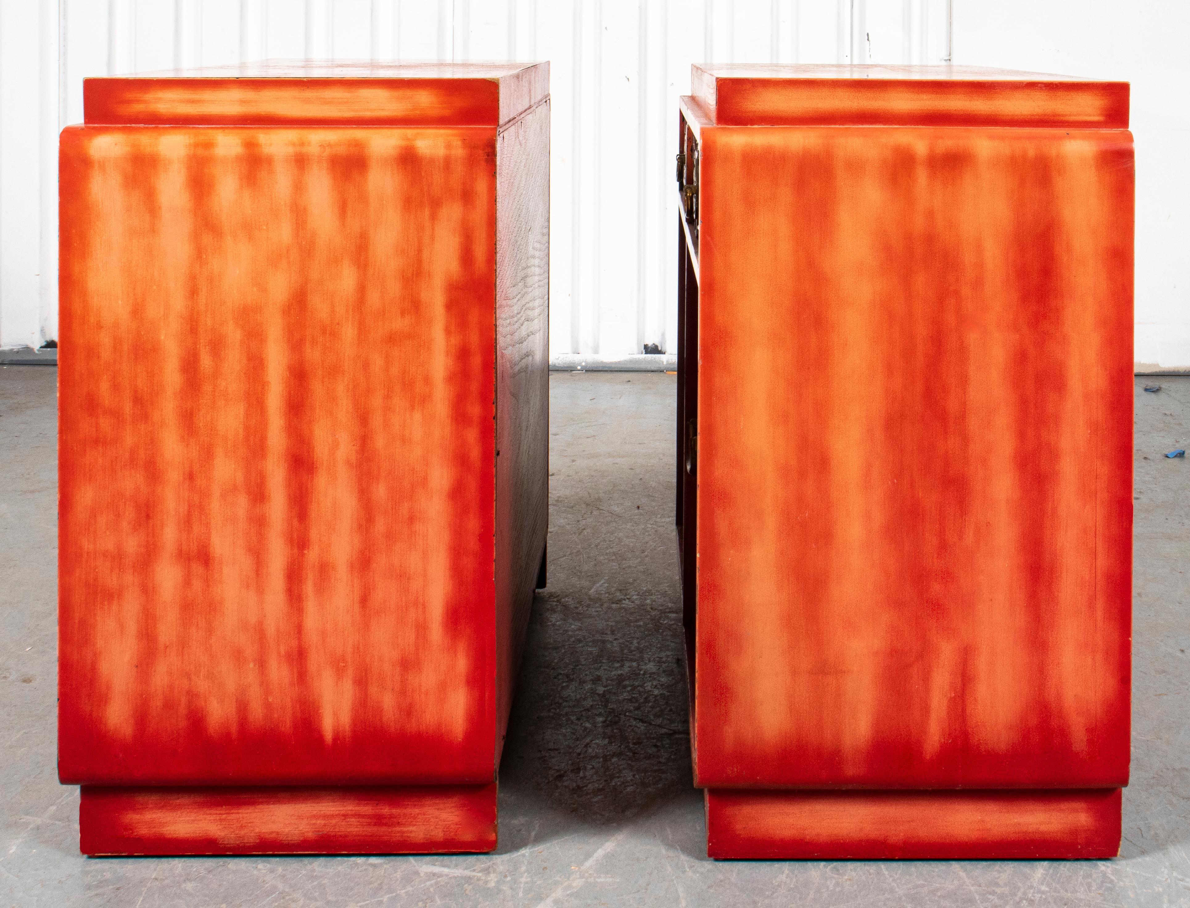20th Century Pair of James Mont Asian Modern Peach Lacquered Dressers