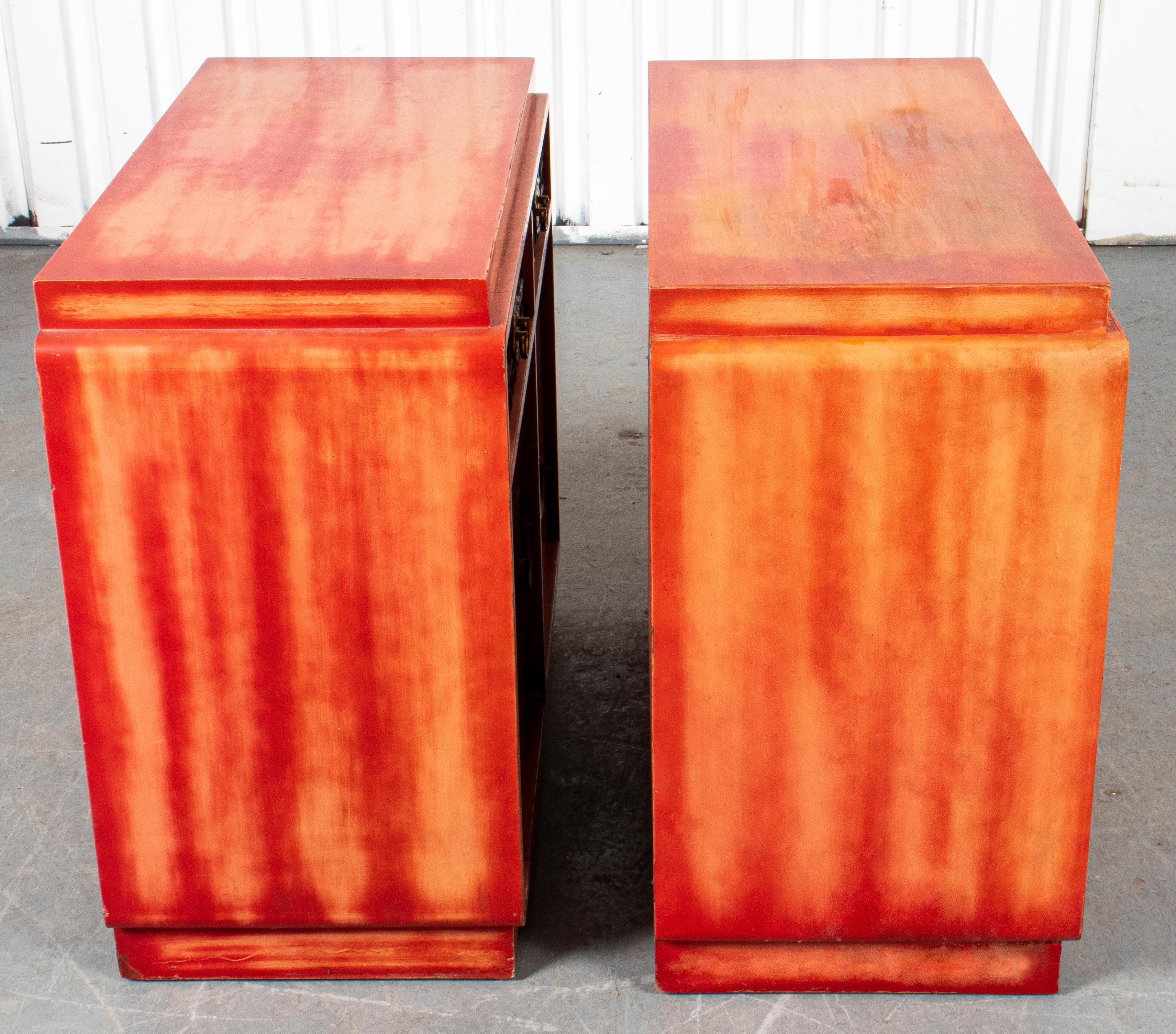 Pair of James Mont Asian Modern Peach Lacquered Dressers 3