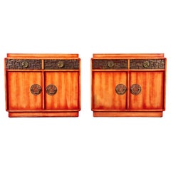 Pair of James Mont Asian Modern Peach Lacquered Dressers