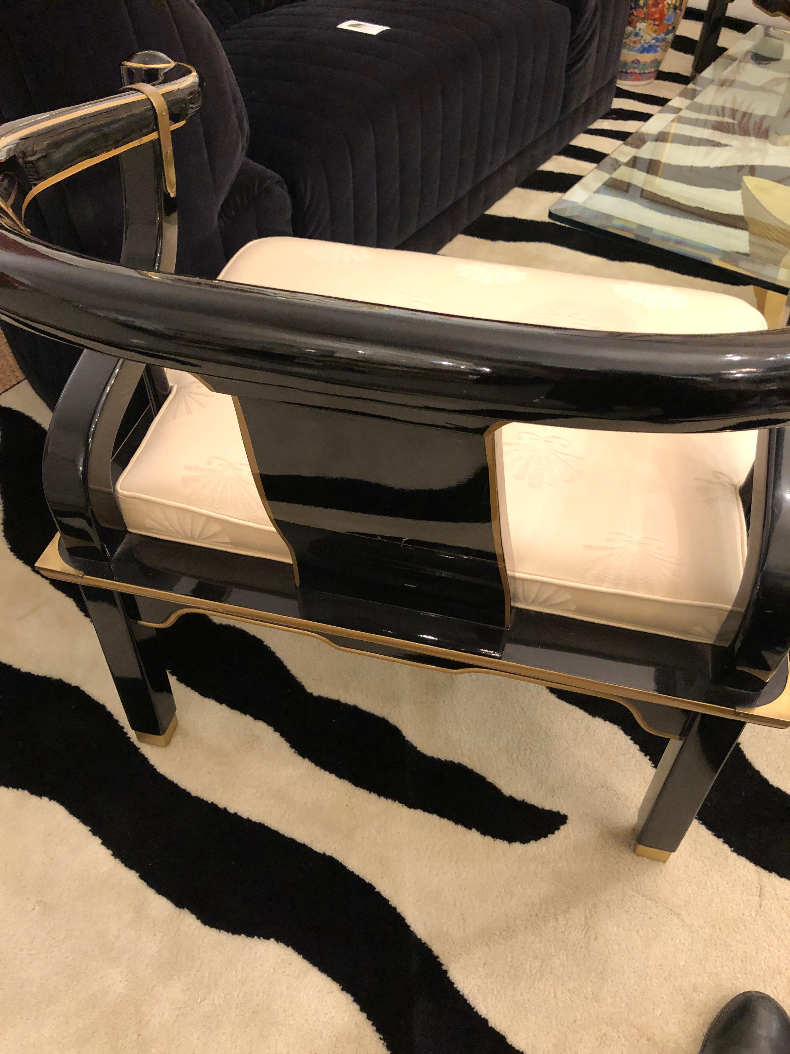 Pair of Chinoiserie Black Lacquer Armchairs in the Manner of James Mont In Good Condition For Sale In Hopewell, NJ