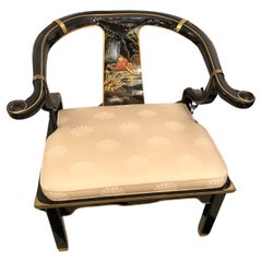 Pair of James Mont Chinoiserie Black Lacquer Armchairs